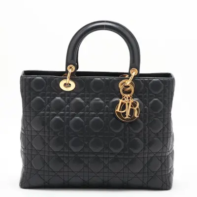 Lady Dior Cannage Large Leather Handbag, Black