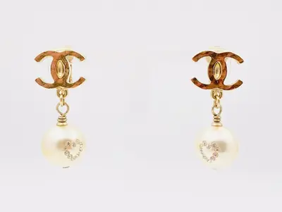 Coco Mark Faux Pearl x Rhinestone Heart Swing Earrings 08P Earrings