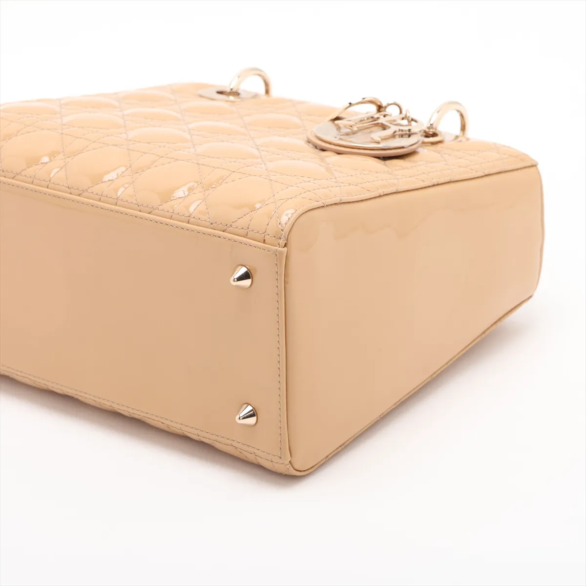 Cannage Lady Dior Patent Leather 2-Way Handbag, Beige — view 3
