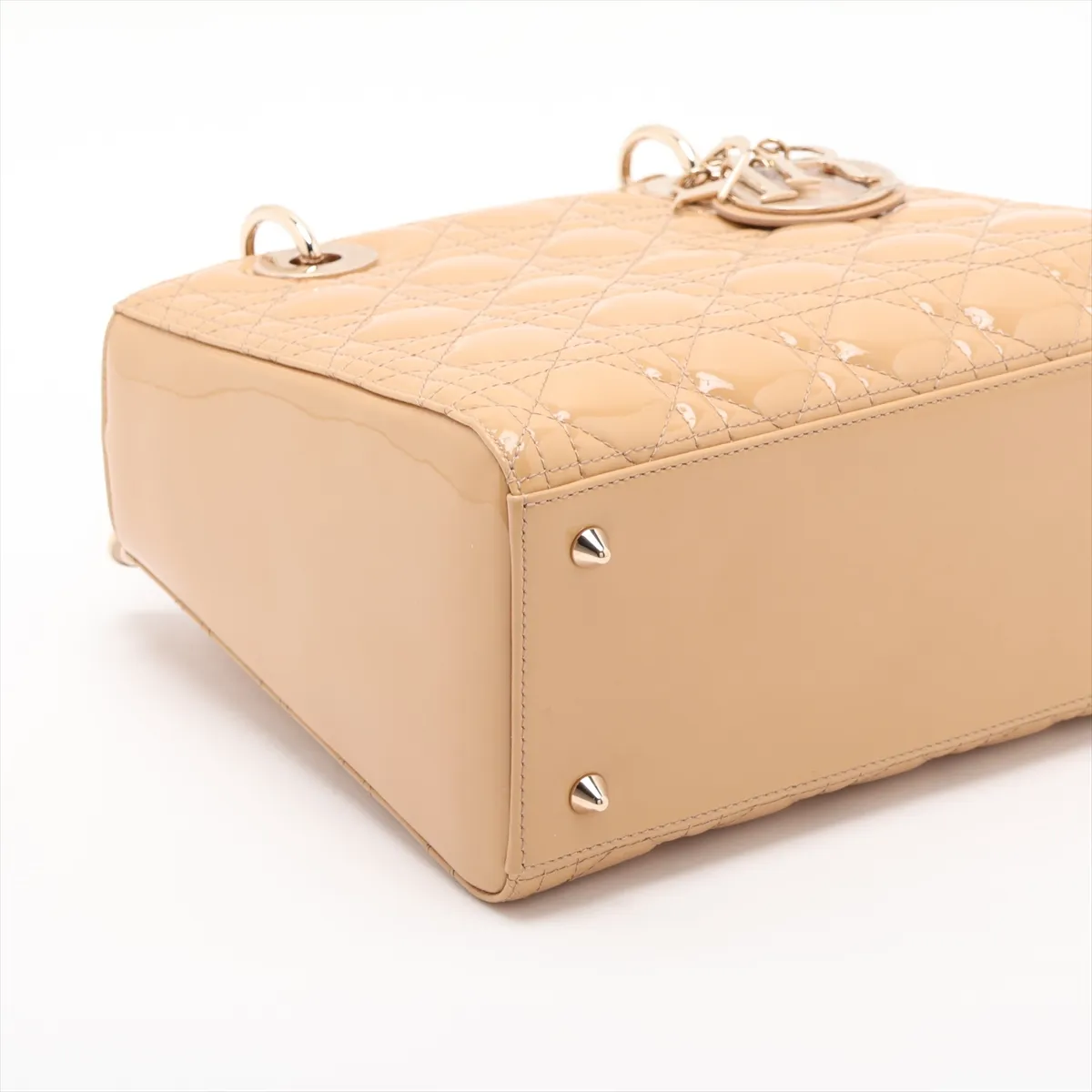 Cannage Lady Dior Patent Leather 2-Way Handbag, Beige — view 4