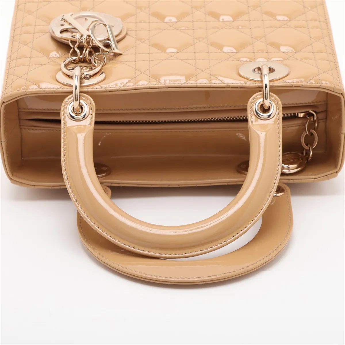 Cannage Lady Dior Patent Leather 2-Way Handbag, Beige — view 5