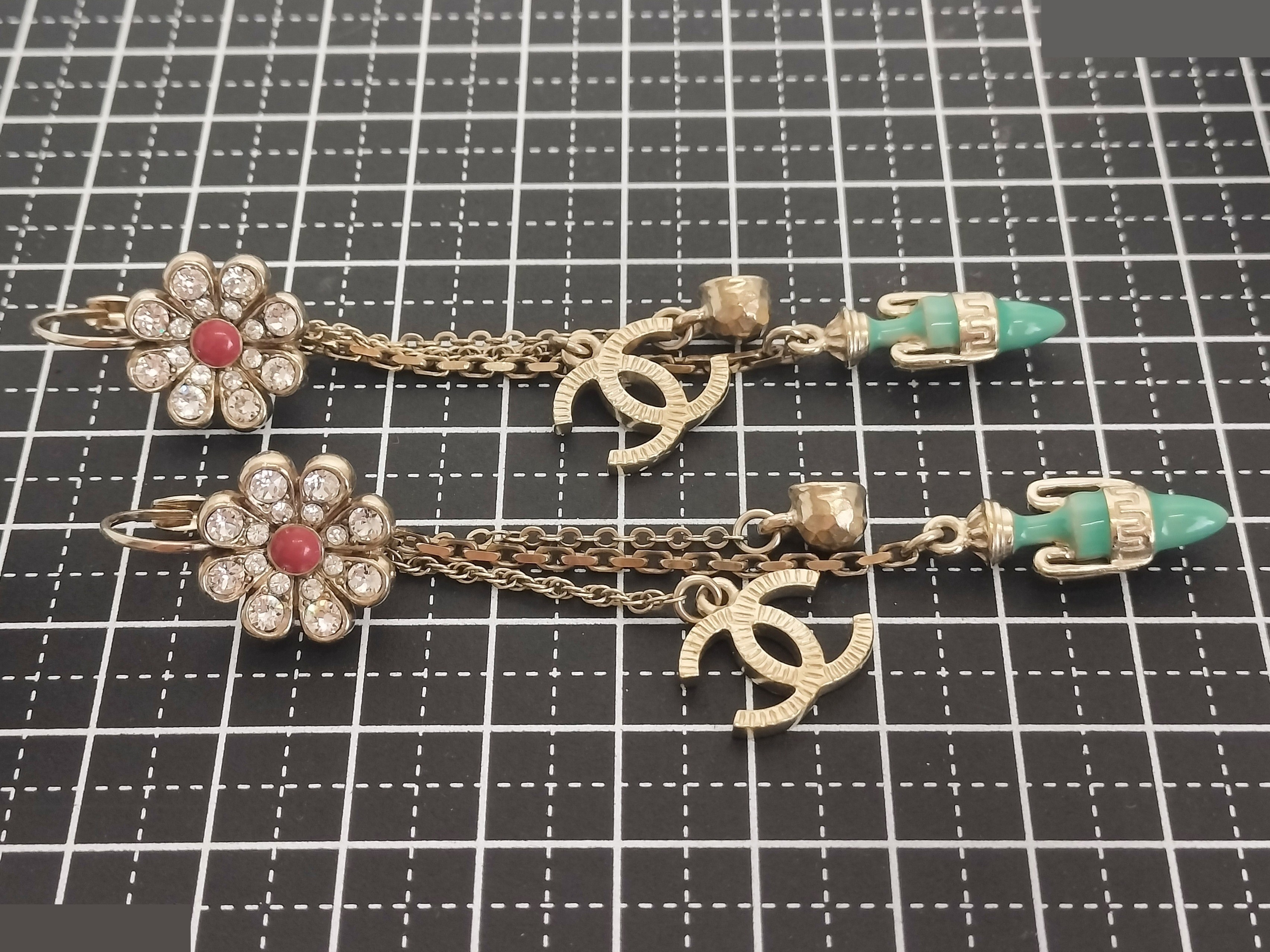 Coco Rhinestone Dangle Gold Earrings, 18C — view 9