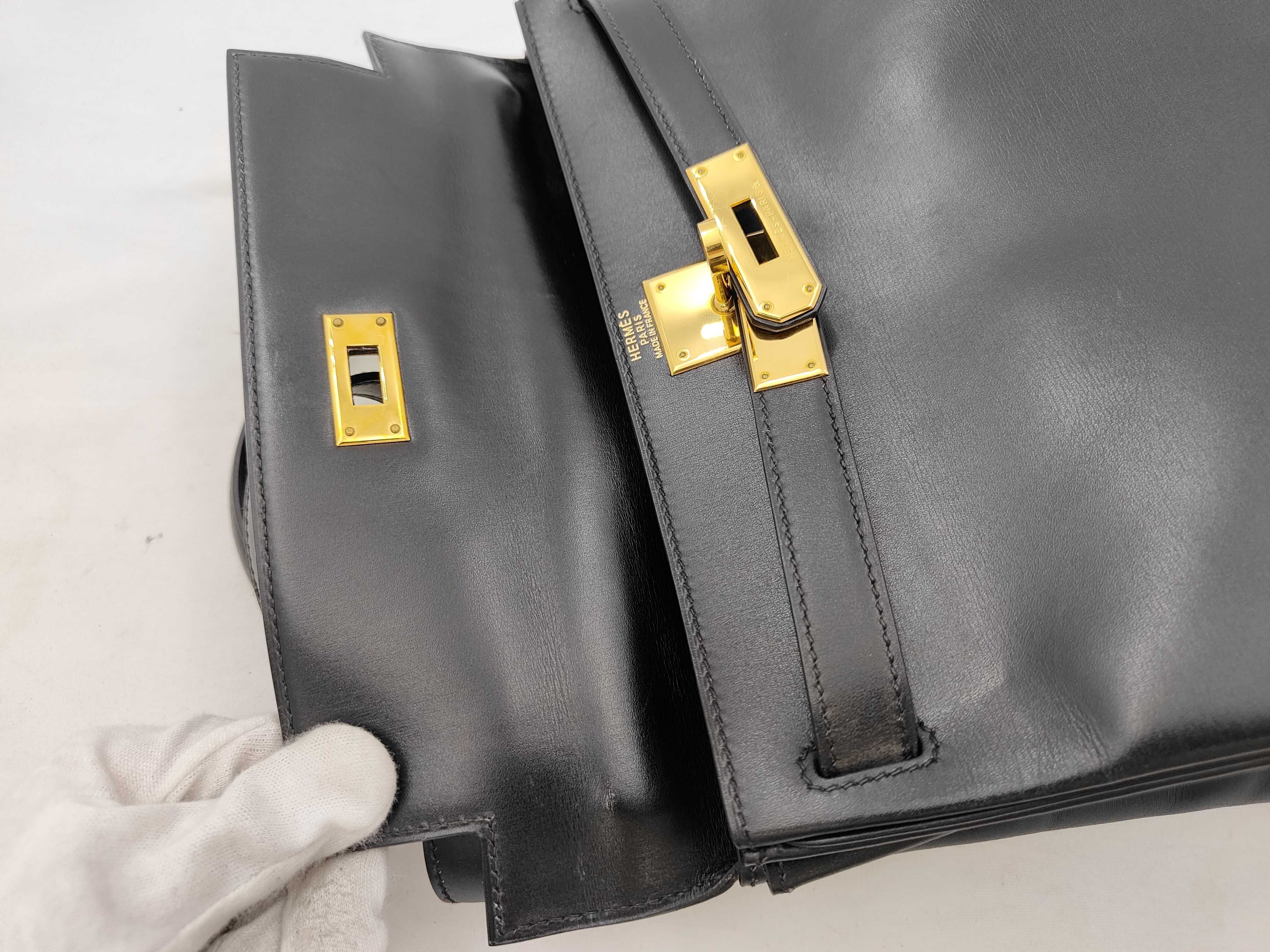 Kelly 28 Box Calf Leather, Black, Gold Hardware, Z Stamp, Handbag — view 8