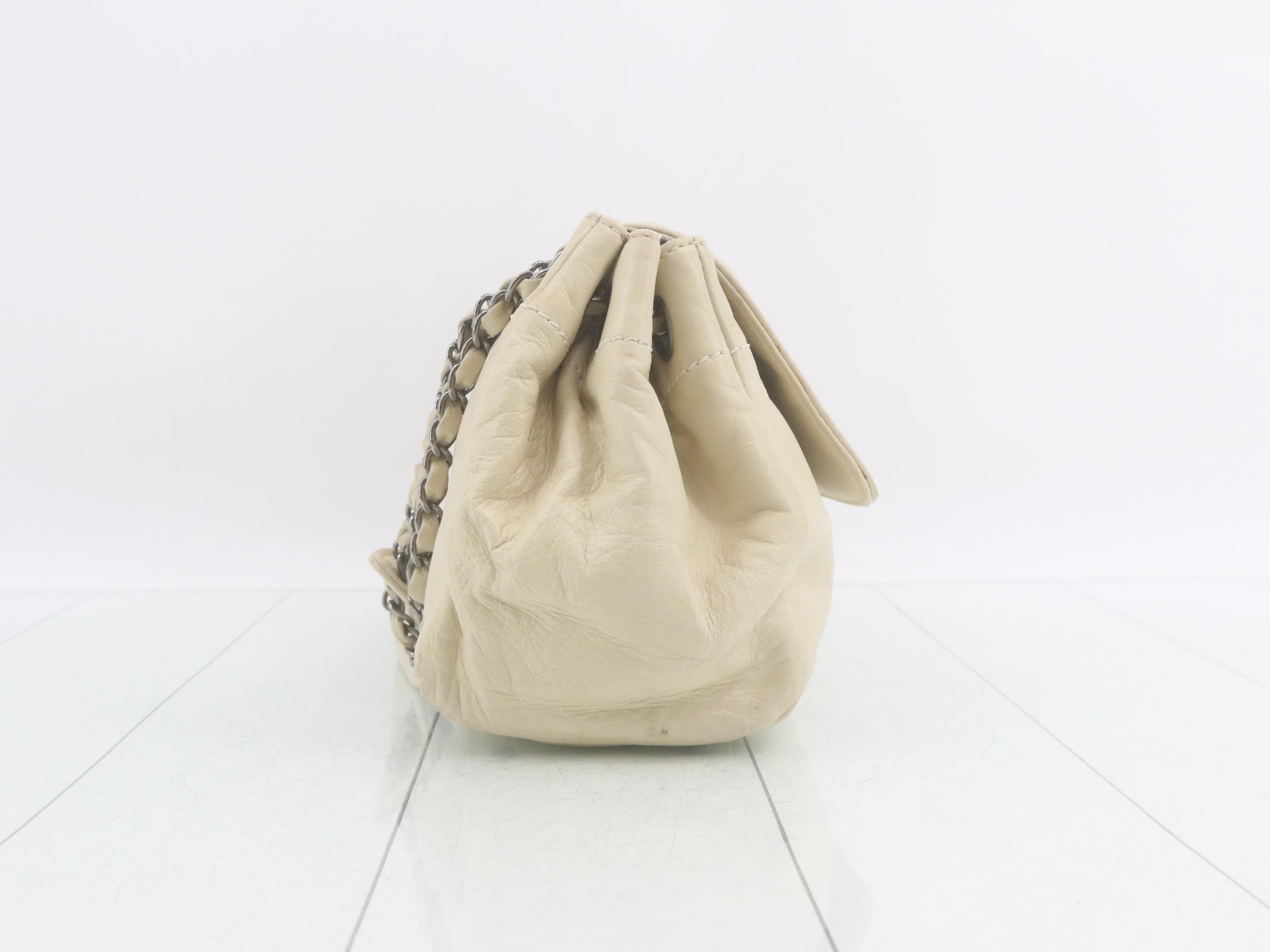 Chain shoulder bag, logo, leather, beige — view 4
