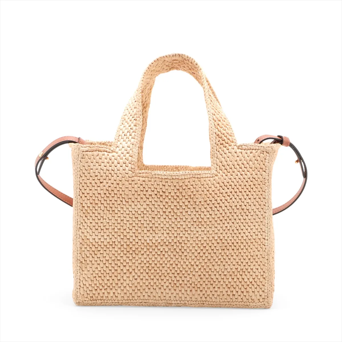 Font Tote Small Raffia x Leather 2-Way Handbag Beige — view 2