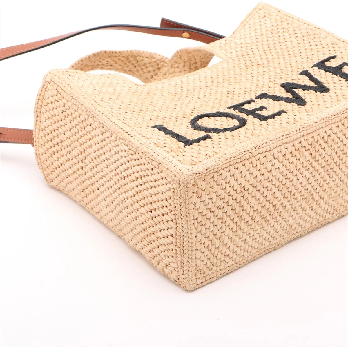 Font Tote Small Raffia x Leather 2-Way Handbag Beige — view 4