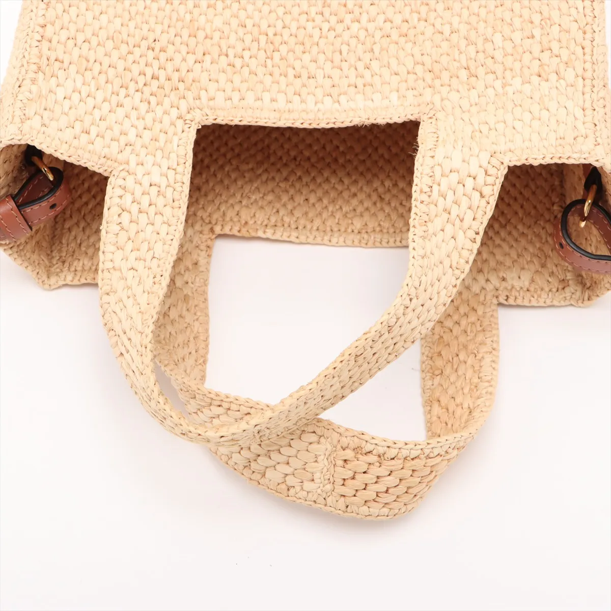 Font Tote Small Raffia x Leather 2-Way Handbag Beige — view 5