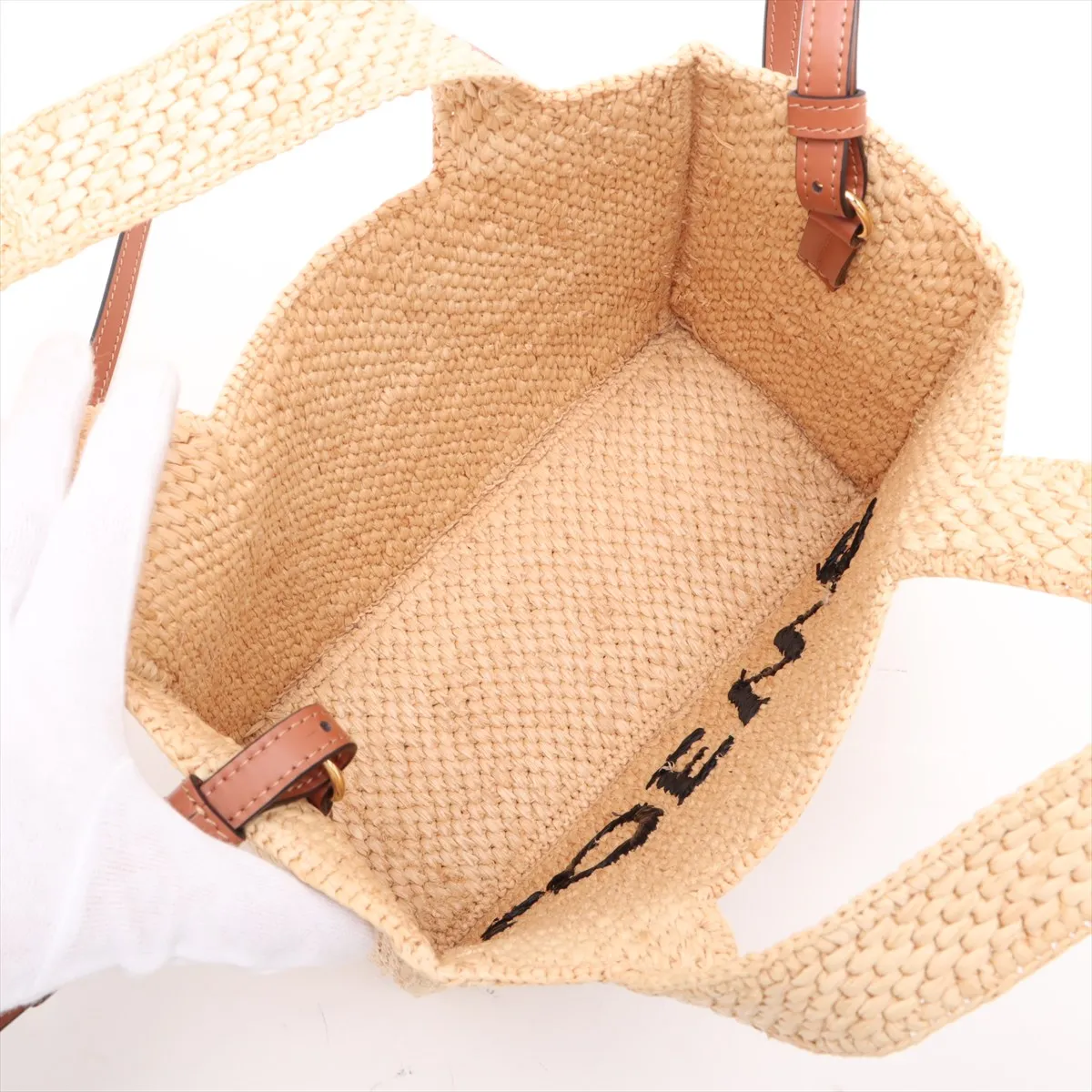 Font Tote Small Raffia x Leather 2-Way Handbag Beige — view 8