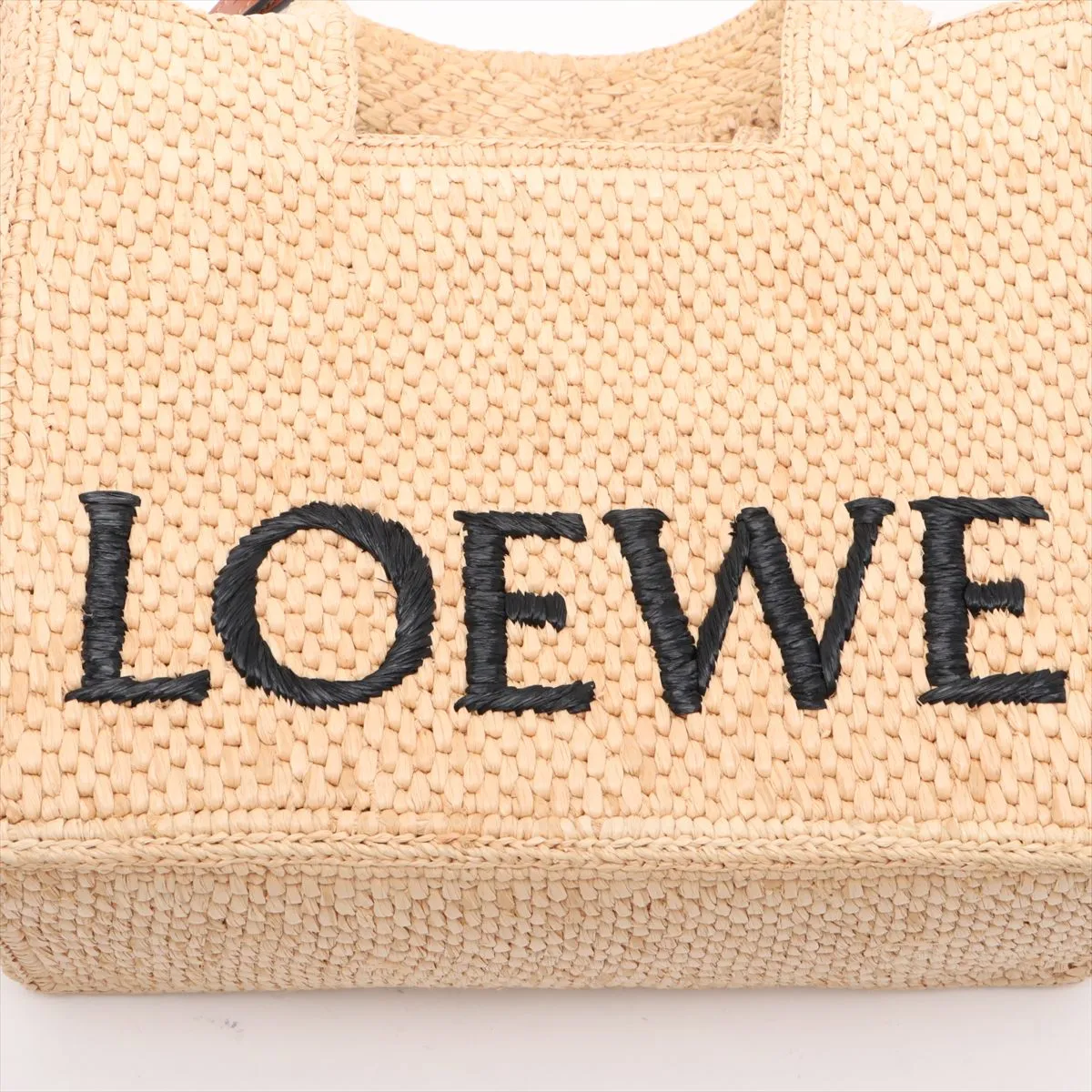 Font Tote Small Raffia x Leather 2-Way Handbag Beige — view 9