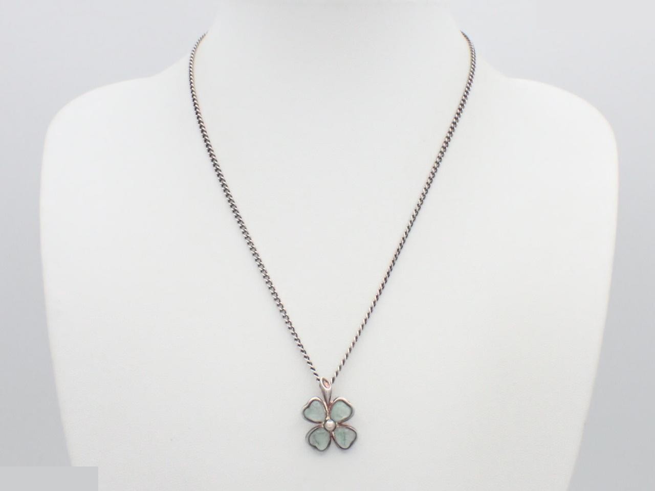 Necklace, clover design, light blue, silver, chain approximately 42cm — view 3