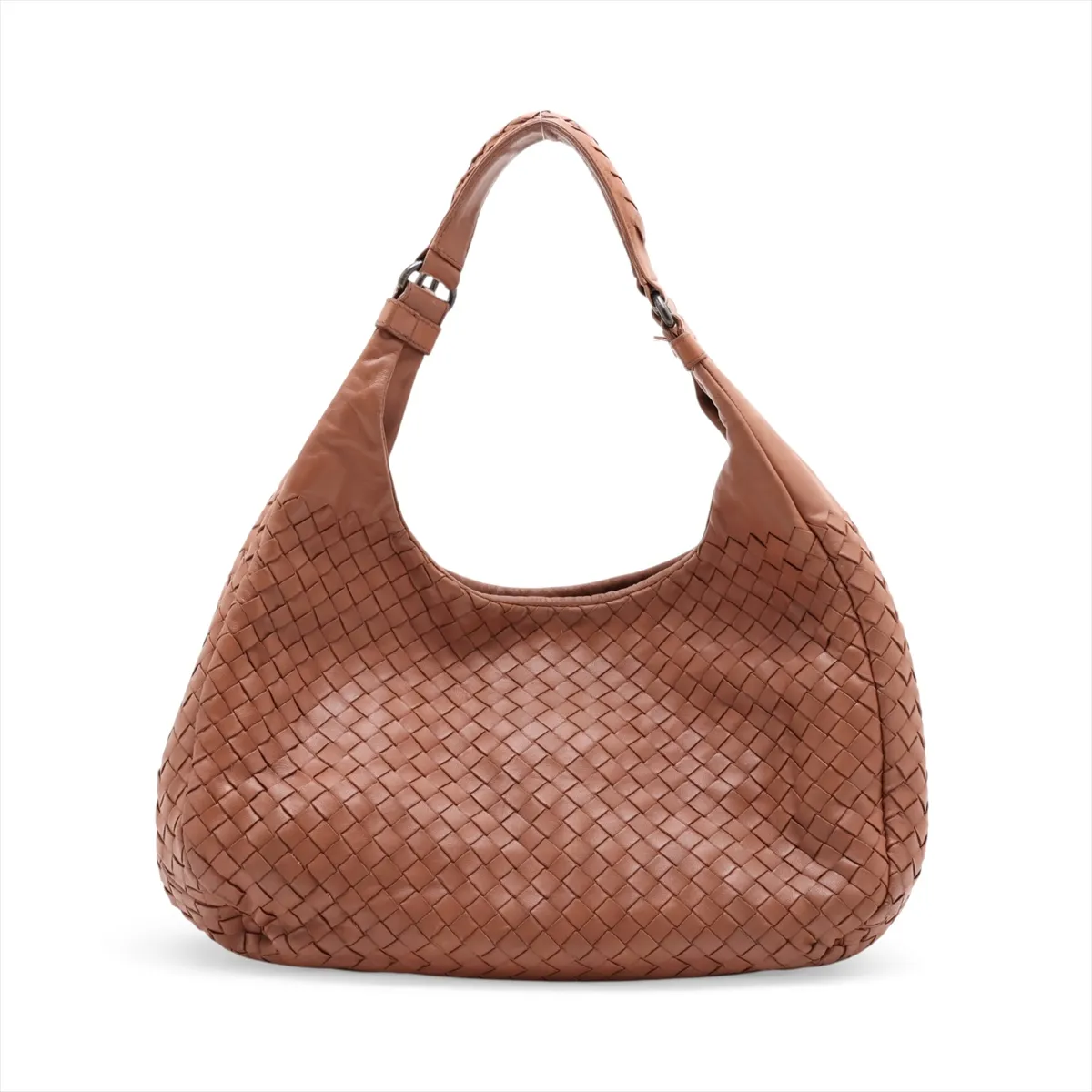 Intrecciato Campana Leather Shoulder Bag, Brown, 125787 — view 2