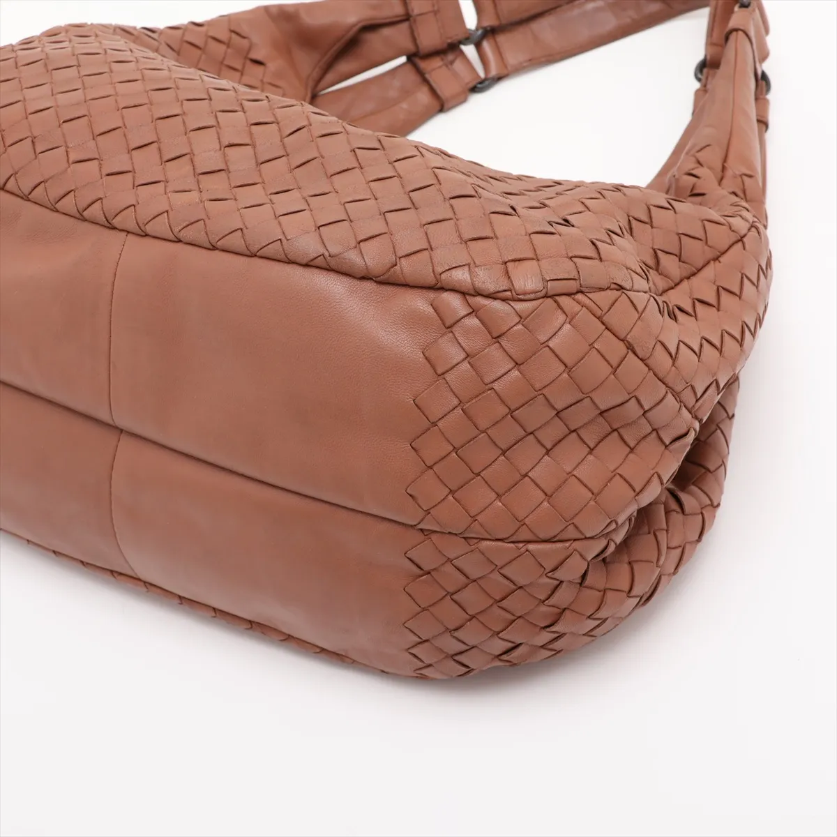 Intrecciato Campana Leather Shoulder Bag, Brown, 125787 — view 3