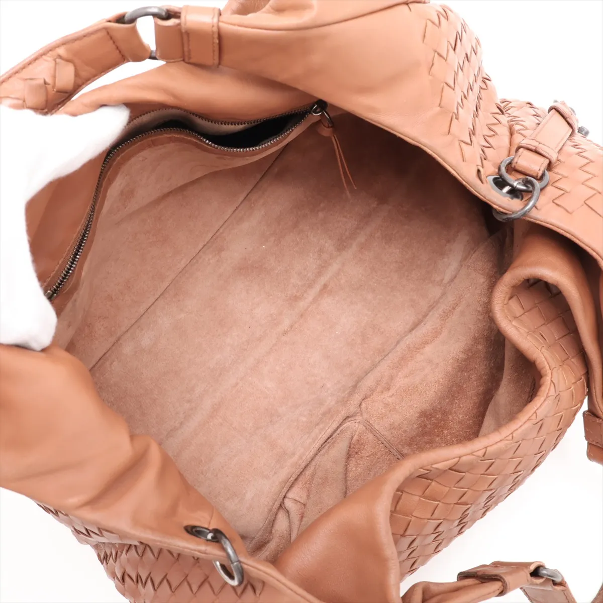 Intrecciato Campana Leather Shoulder Bag, Brown, 125787 — view 7