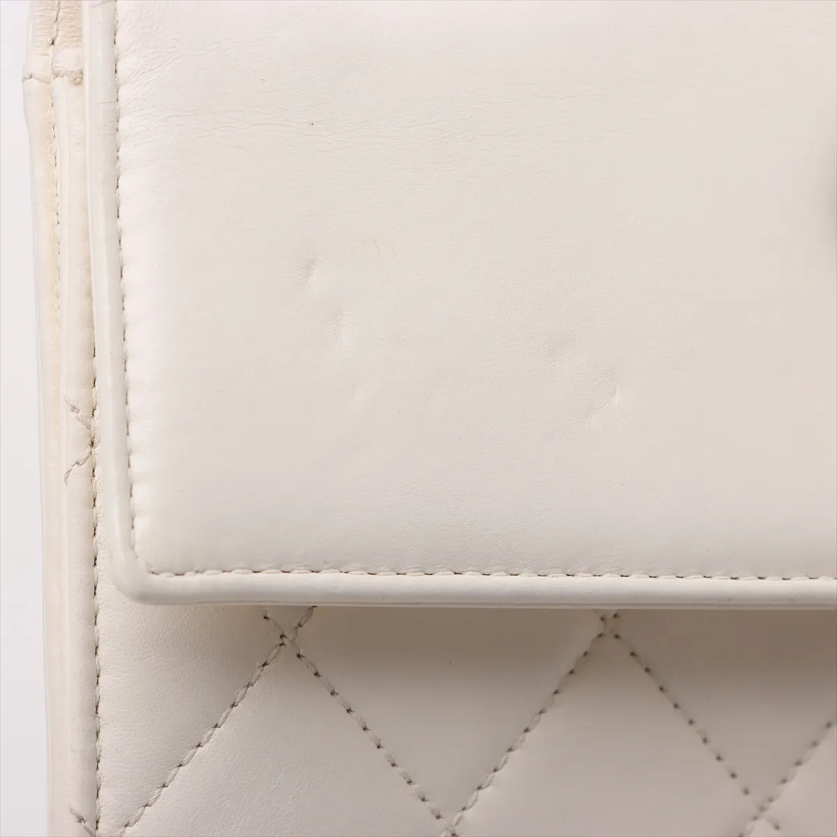 Matelassé Lambskin Chain Shoulder Bag, White, Silver Hardware, 19618706, Serial Number 19 — view 11