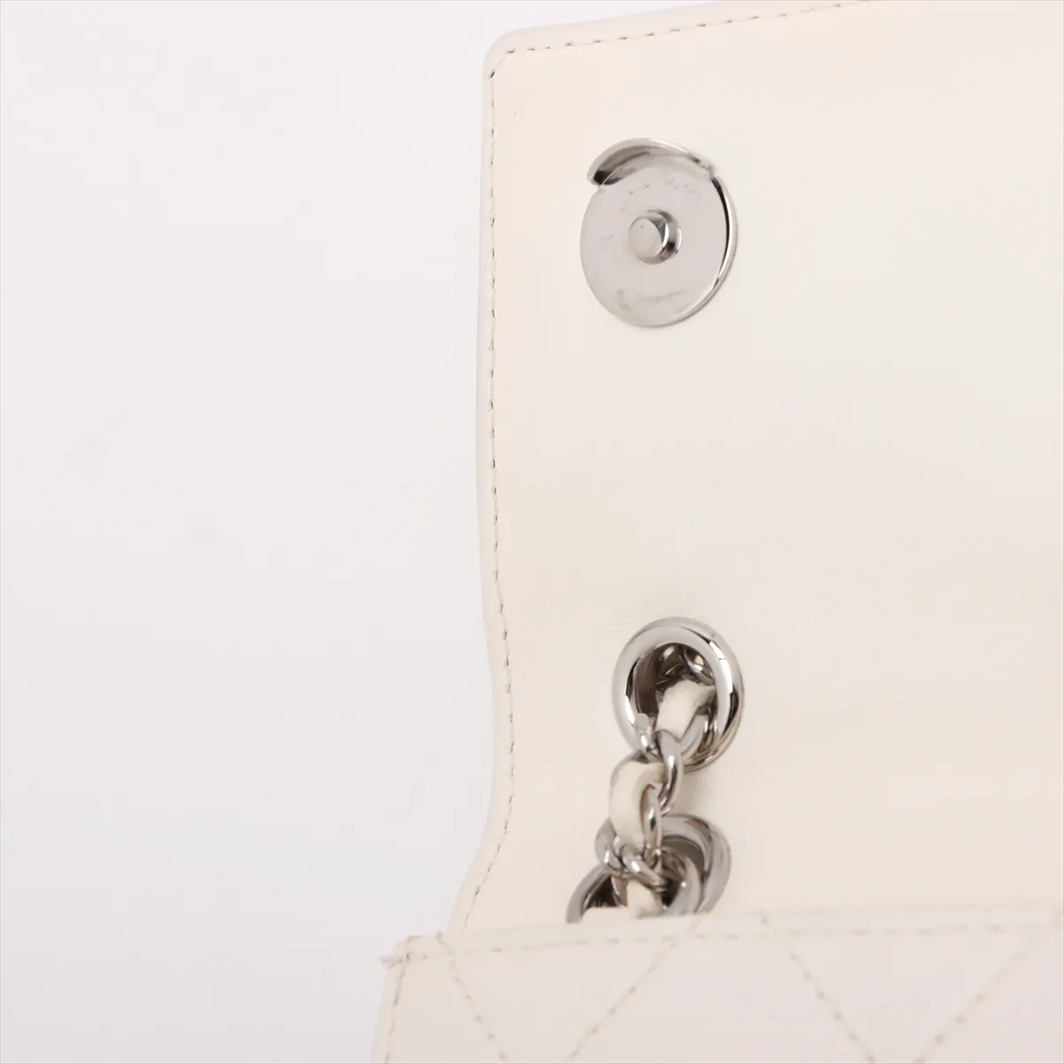 Matelassé Lambskin Chain Shoulder Bag, White, Silver Hardware, 19618706, Serial Number 19 — view 12