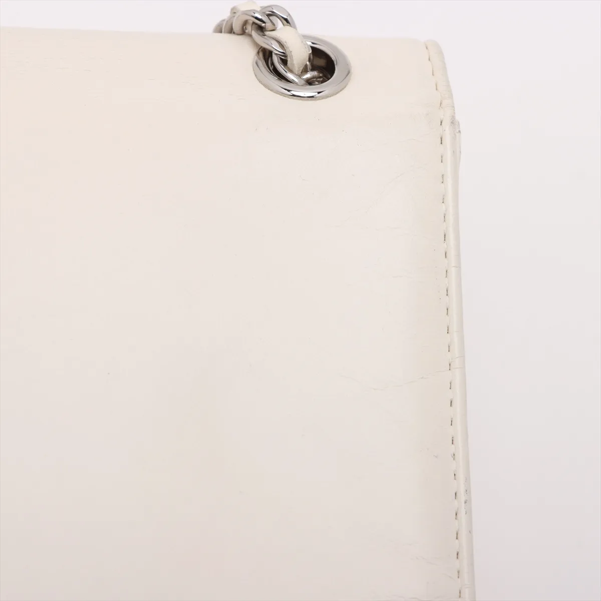 Matelassé Lambskin Chain Shoulder Bag, White, Silver Hardware, 19618706, Serial Number 19 — view 14