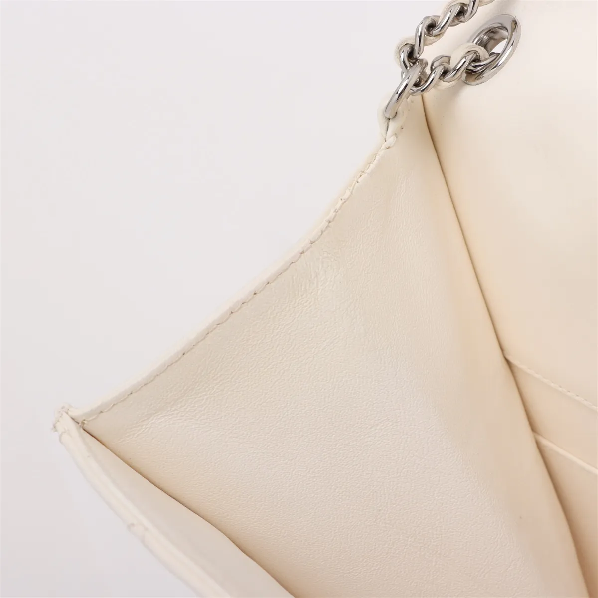 Matelassé Lambskin Chain Shoulder Bag, White, Silver Hardware, 19618706, Serial Number 19 — view 15