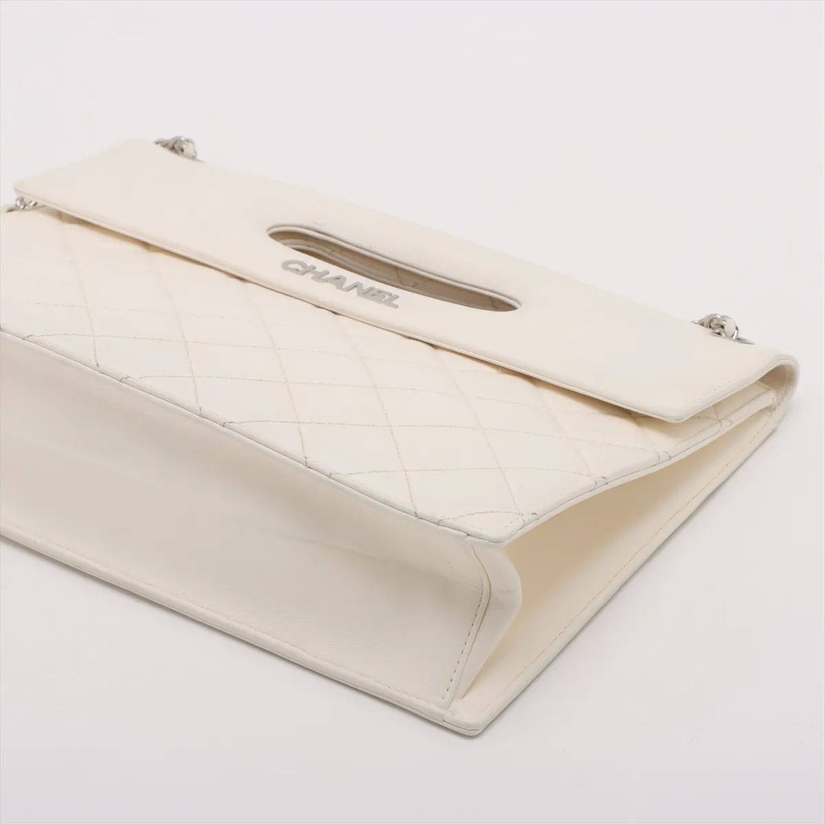 Matelassé Lambskin Chain Shoulder Bag, White, Silver Hardware, 19618706, Serial Number 19 — view 3