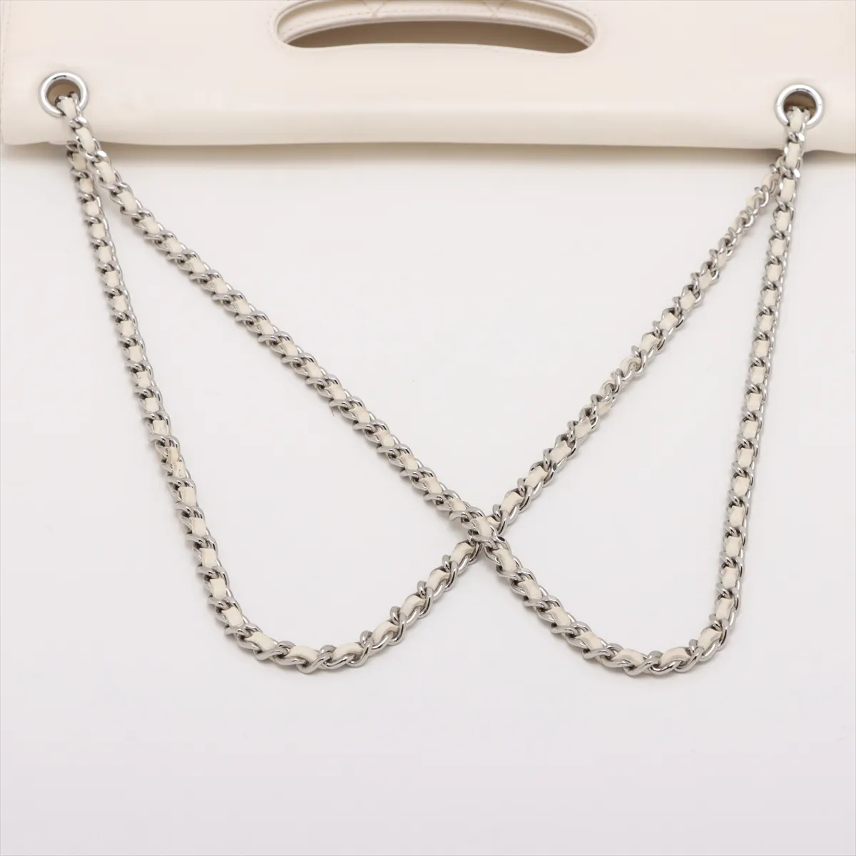 Matelassé Lambskin Chain Shoulder Bag, White, Silver Hardware, 19618706, Serial Number 19 — view 5