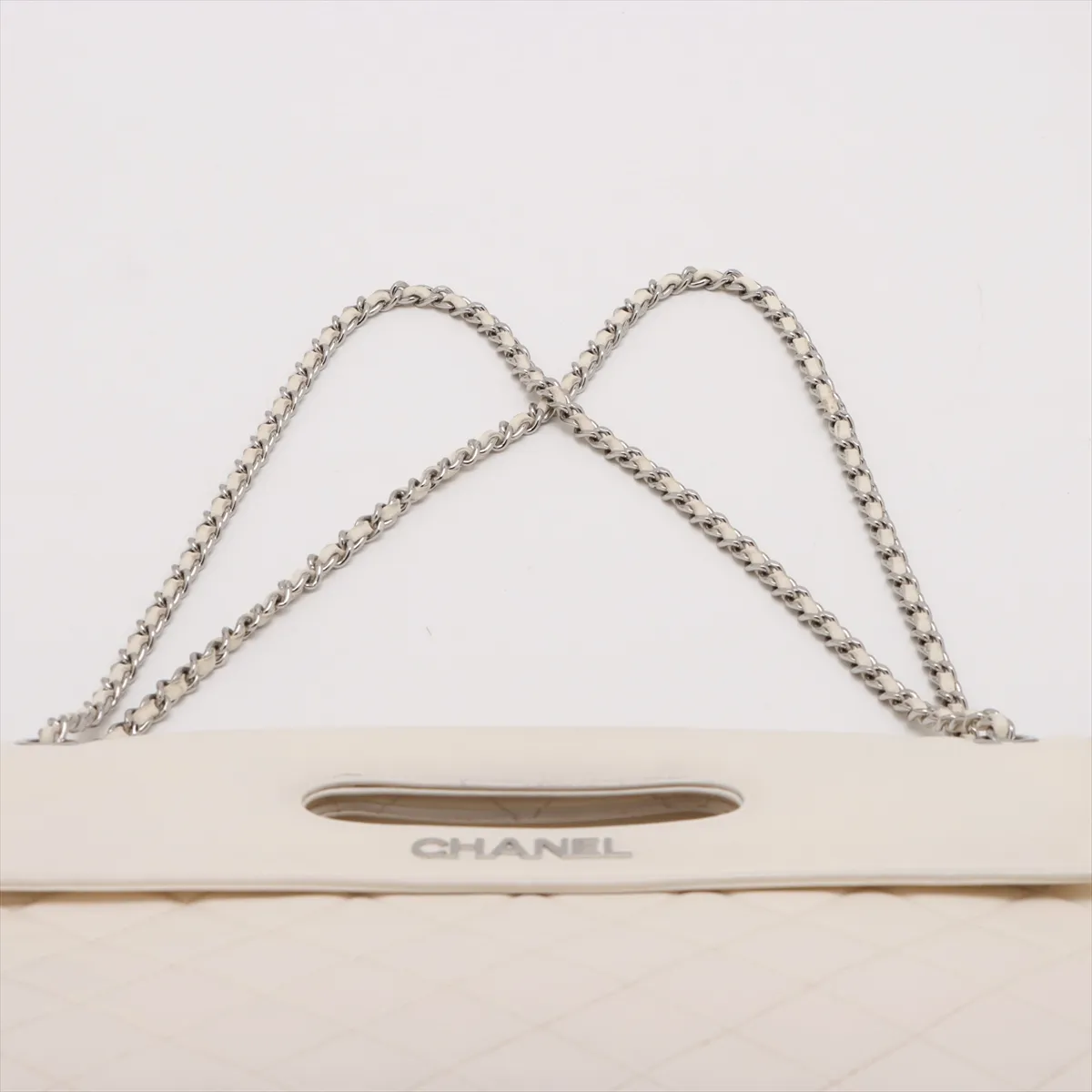Matelassé Lambskin Chain Shoulder Bag, White, Silver Hardware, 19618706, Serial Number 19 — view 6