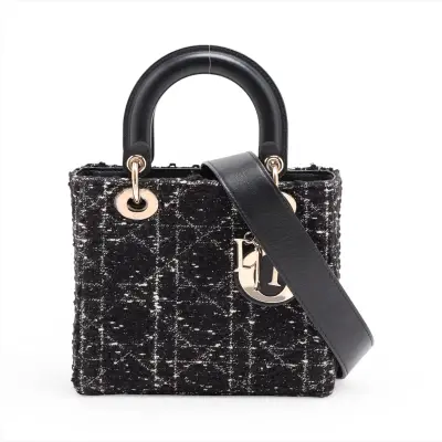 My Lady Dior Tweed x Leather 2-Way Handbag, Black