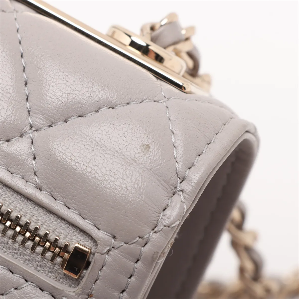 Trendy CC Lambskin Chain Wallet Gray Gold Hardware C899A358 Random Serial — view 12