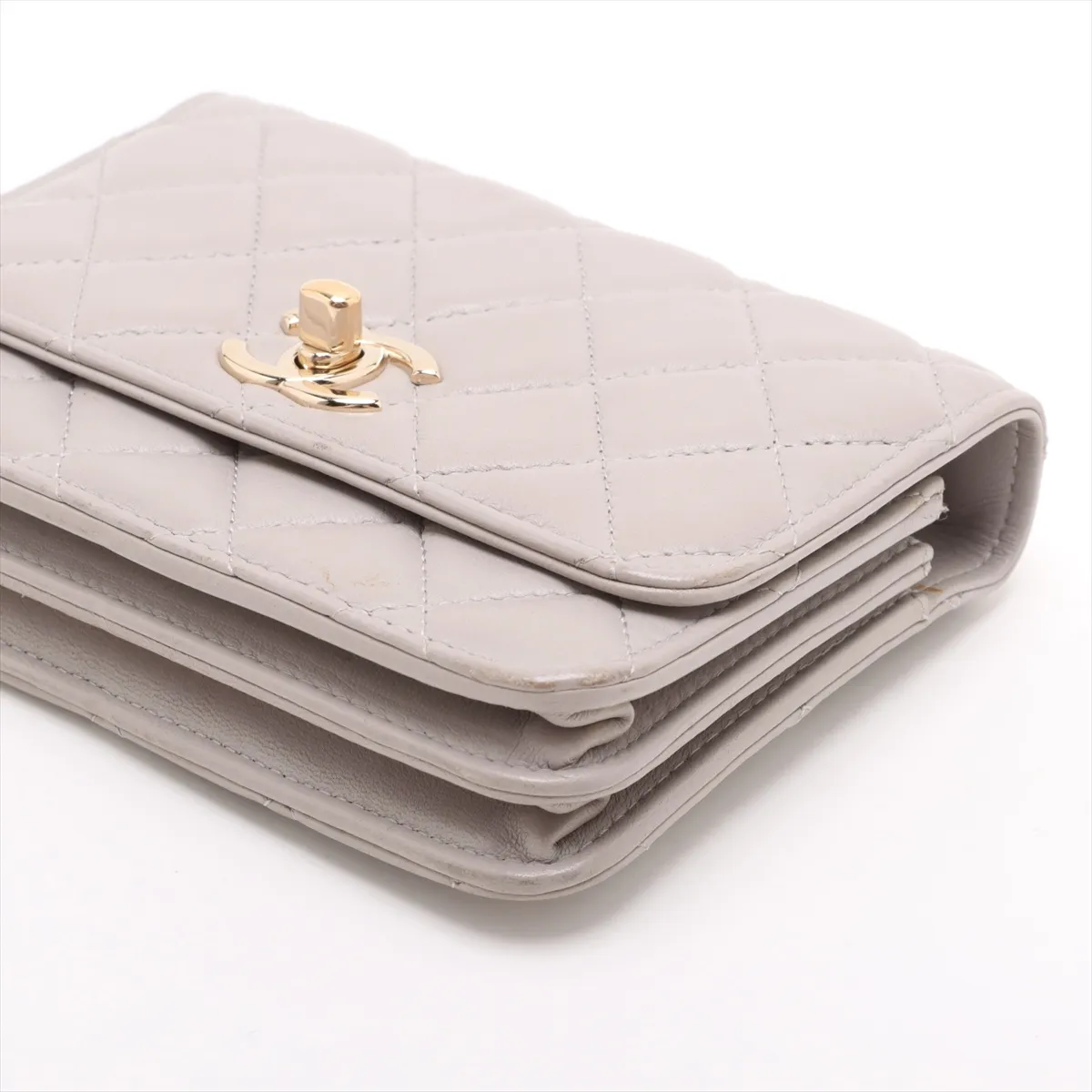 Trendy CC Lambskin Chain Wallet Gray Gold Hardware C899A358 Random Serial — view 3