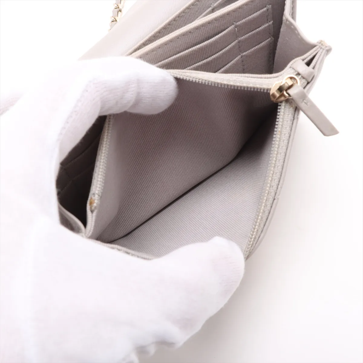 Trendy CC Lambskin Chain Wallet Gray Gold Hardware C899A358 Random Serial — view 6