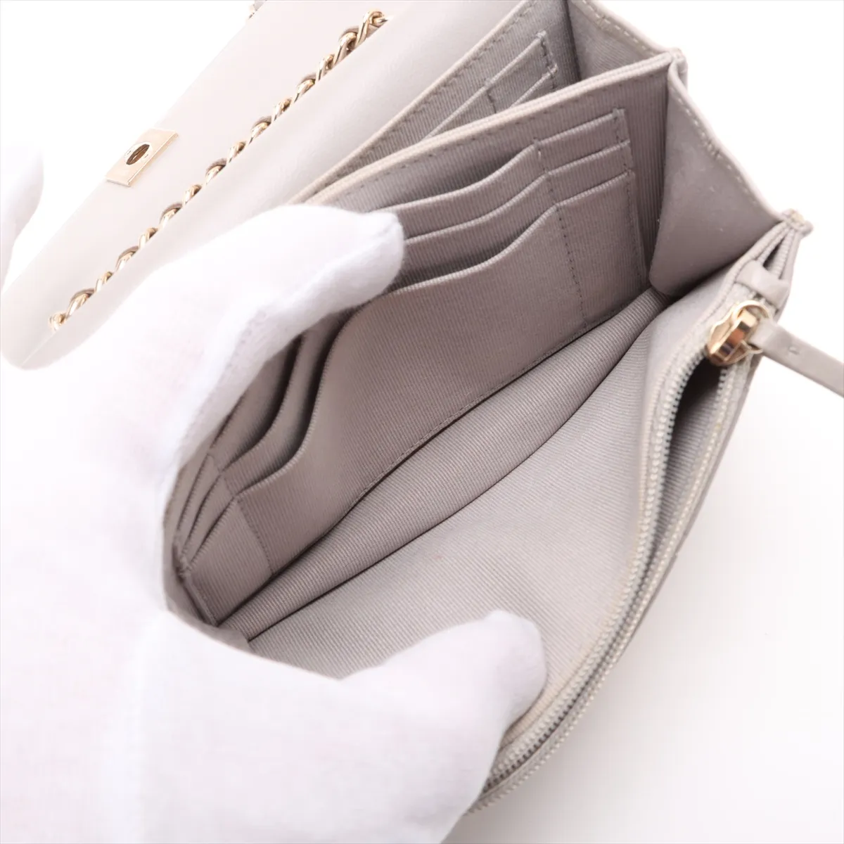 Trendy CC Lambskin Chain Wallet Gray Gold Hardware C899A358 Random Serial — view 7
