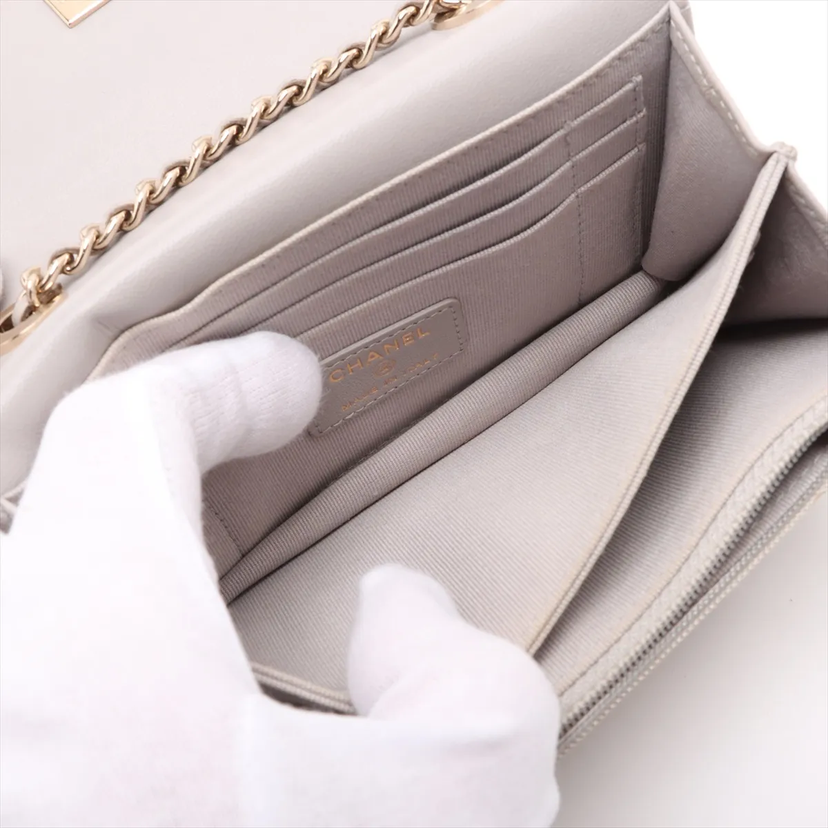 Trendy CC Lambskin Chain Wallet Gray Gold Hardware C899A358 Random Serial — view 8