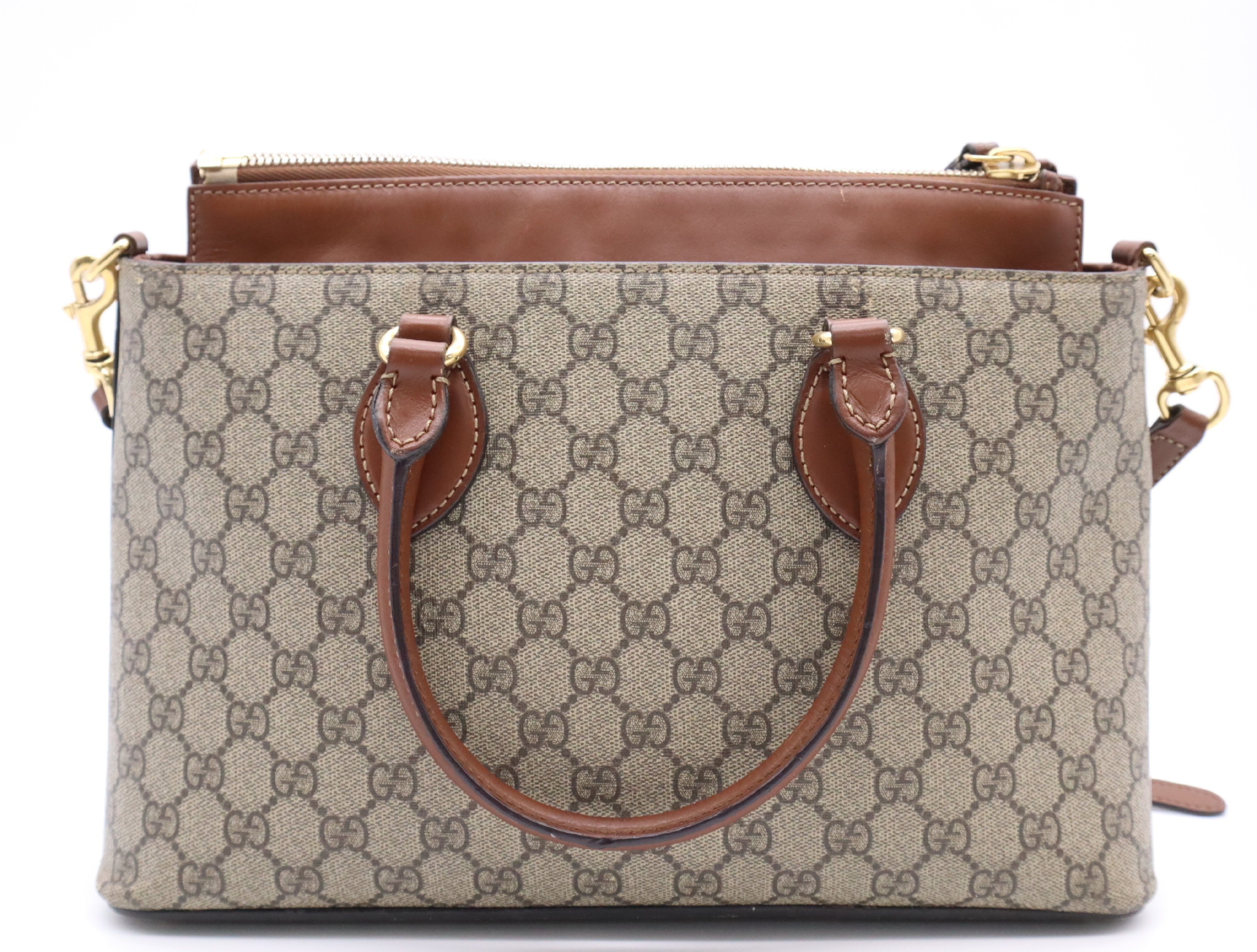 409534 Canvas x Leather GG Supreme Small Handbag Brown Gold Hardware with Shoulder Strap — view 2