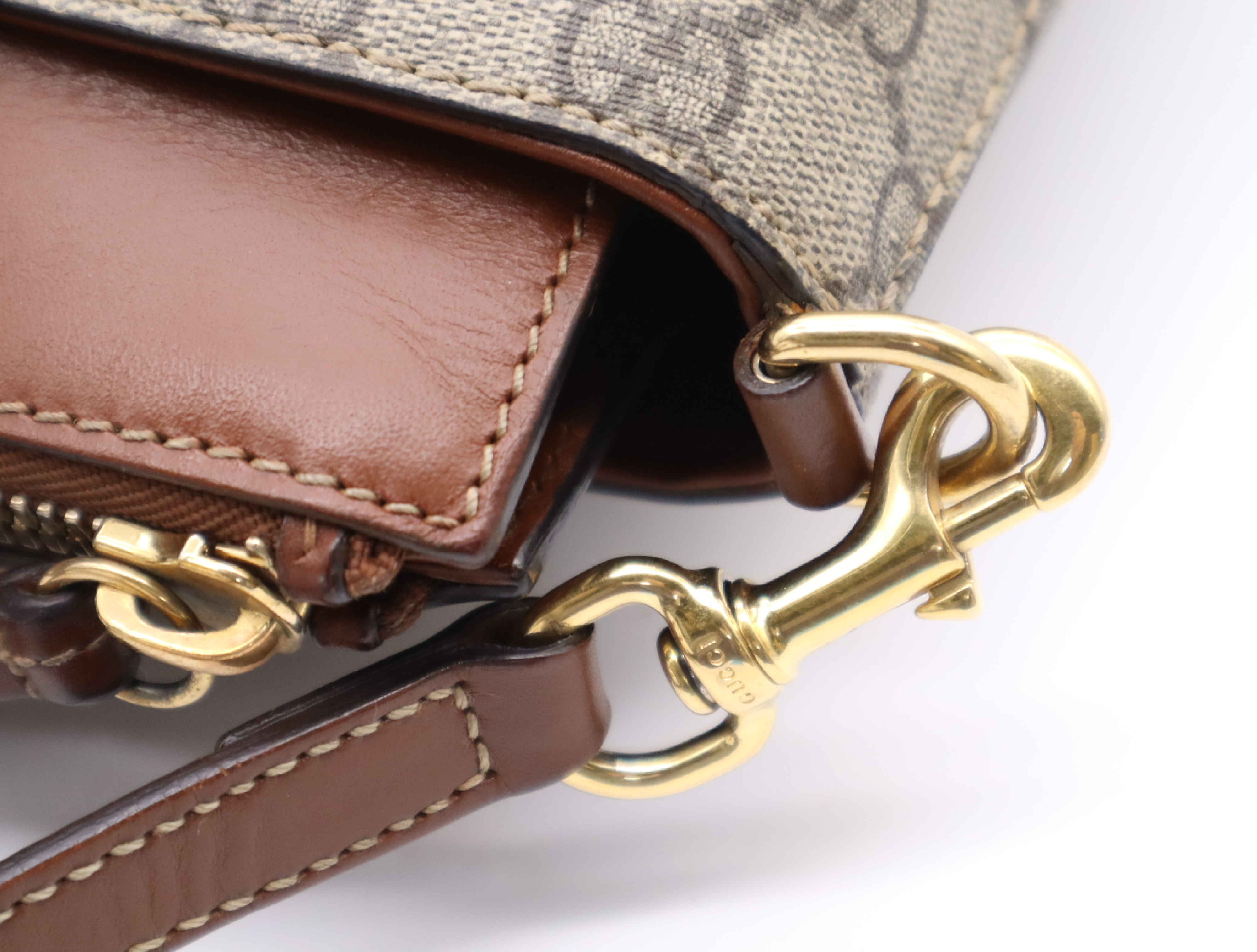 409534 Canvas x Leather GG Supreme Small Handbag Brown Gold Hardware with Shoulder Strap — view 11