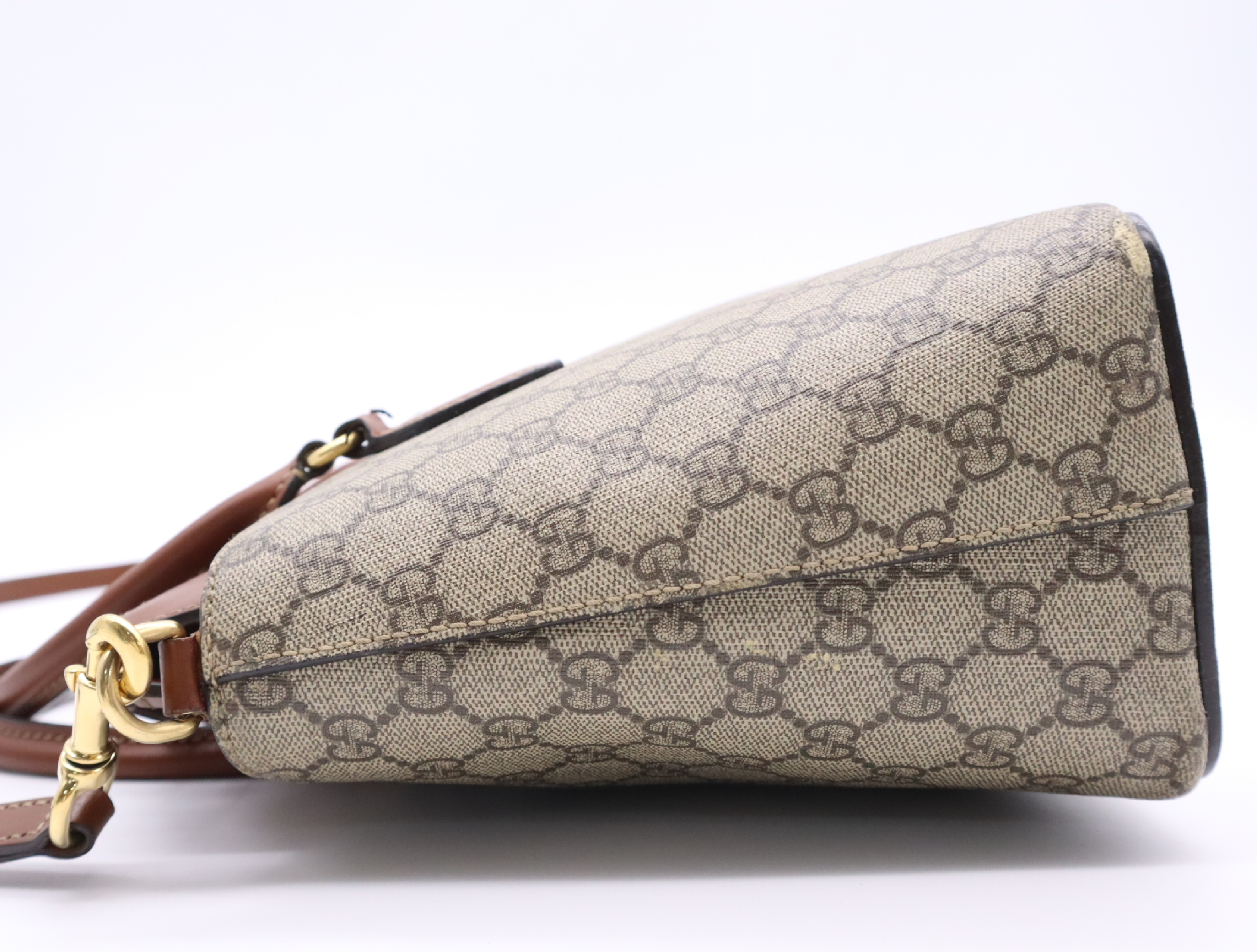 409534 Canvas x Leather GG Supreme Small Handbag Brown Gold Hardware with Shoulder Strap — view 3