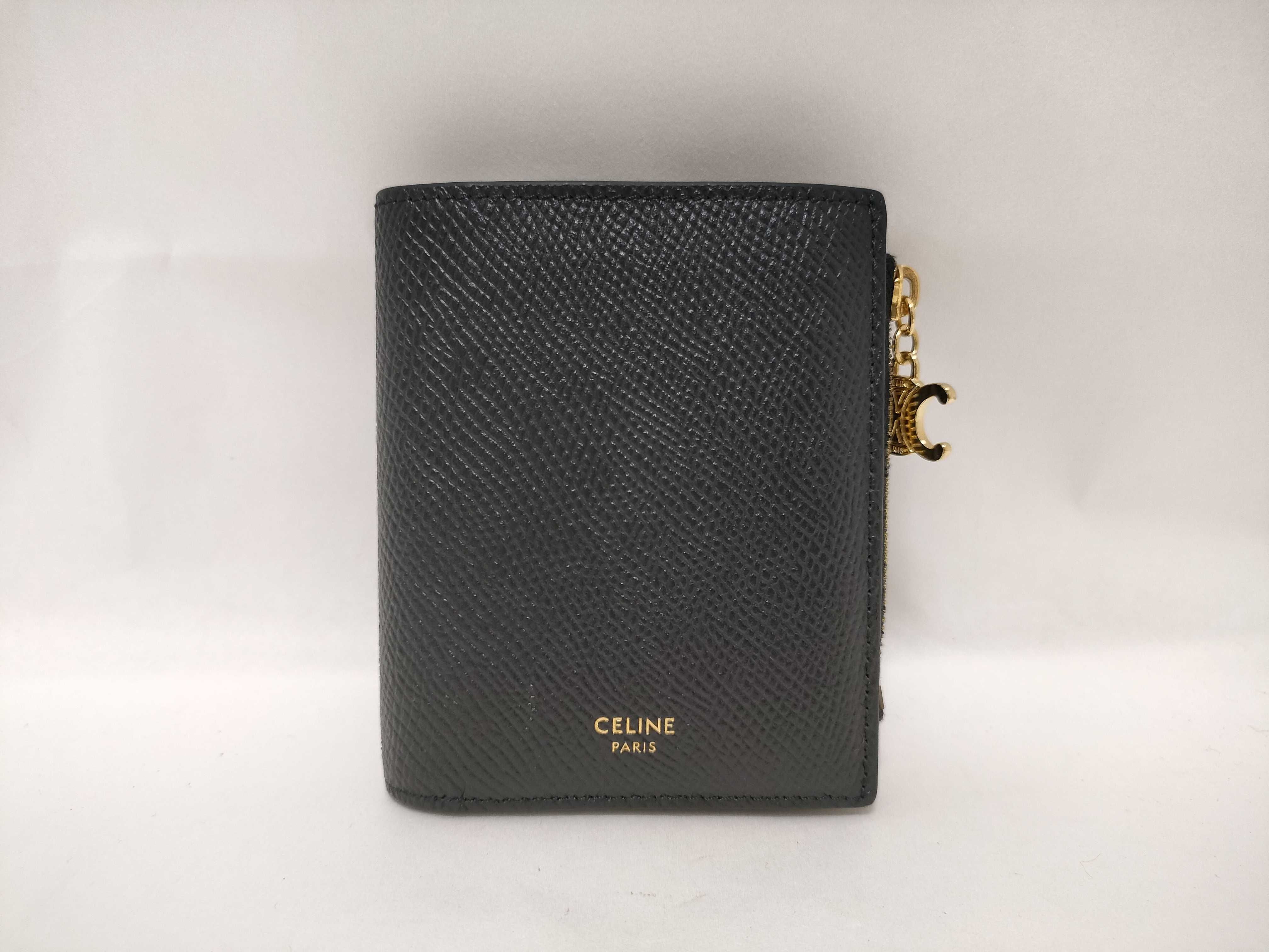 Bi-fold Compact Triomphe Charm Black x Gold Color Box Wallet