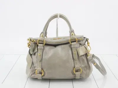 2-way bag, blue-gray, with Vitello ribbon.