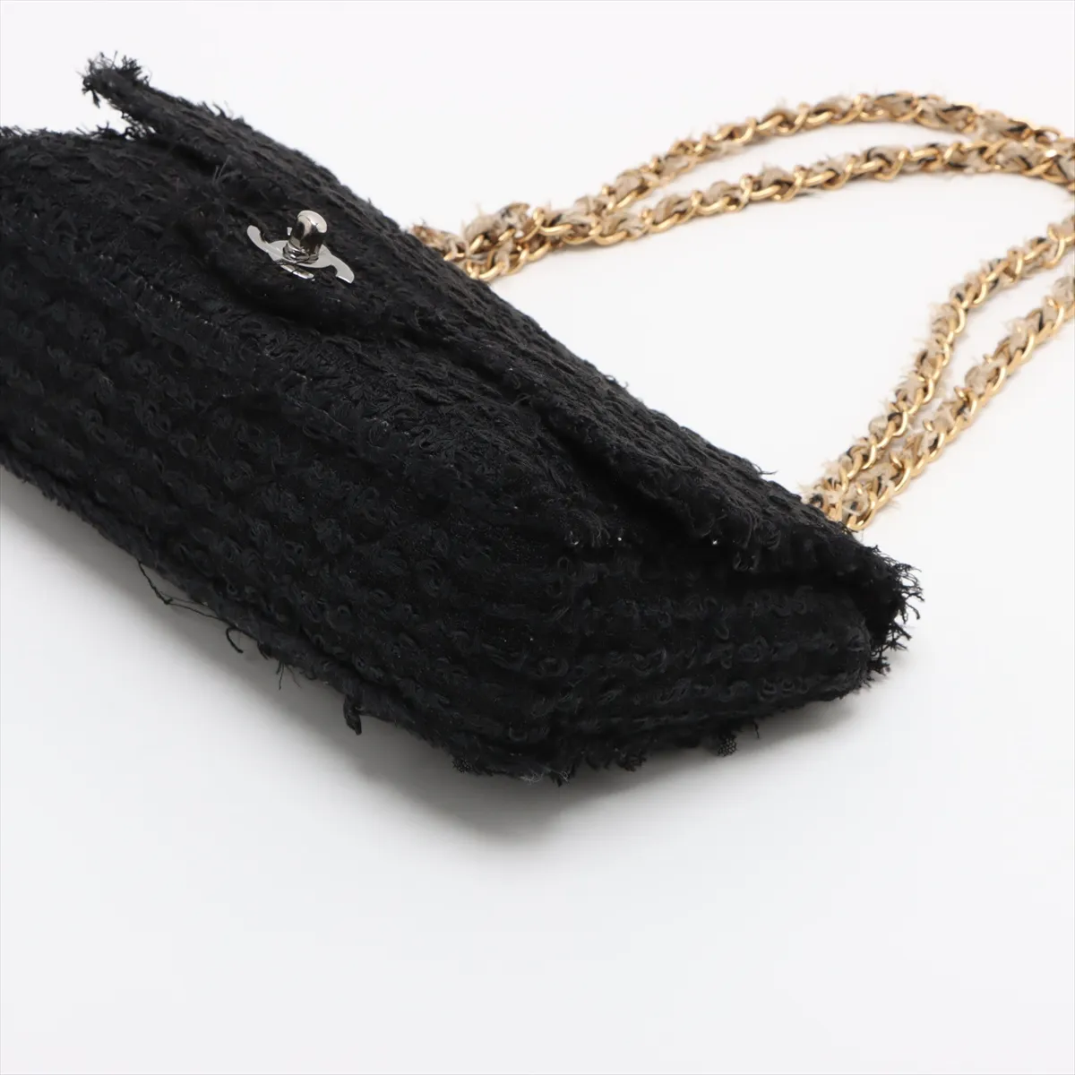 Matelasse fabric single flap double chain bag black gold x silver hardware 13775476 13th series — view 3