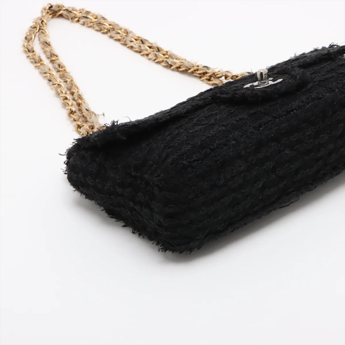 Matelasse fabric single flap double chain bag black gold x silver hardware 13775476 13th series — view 4
