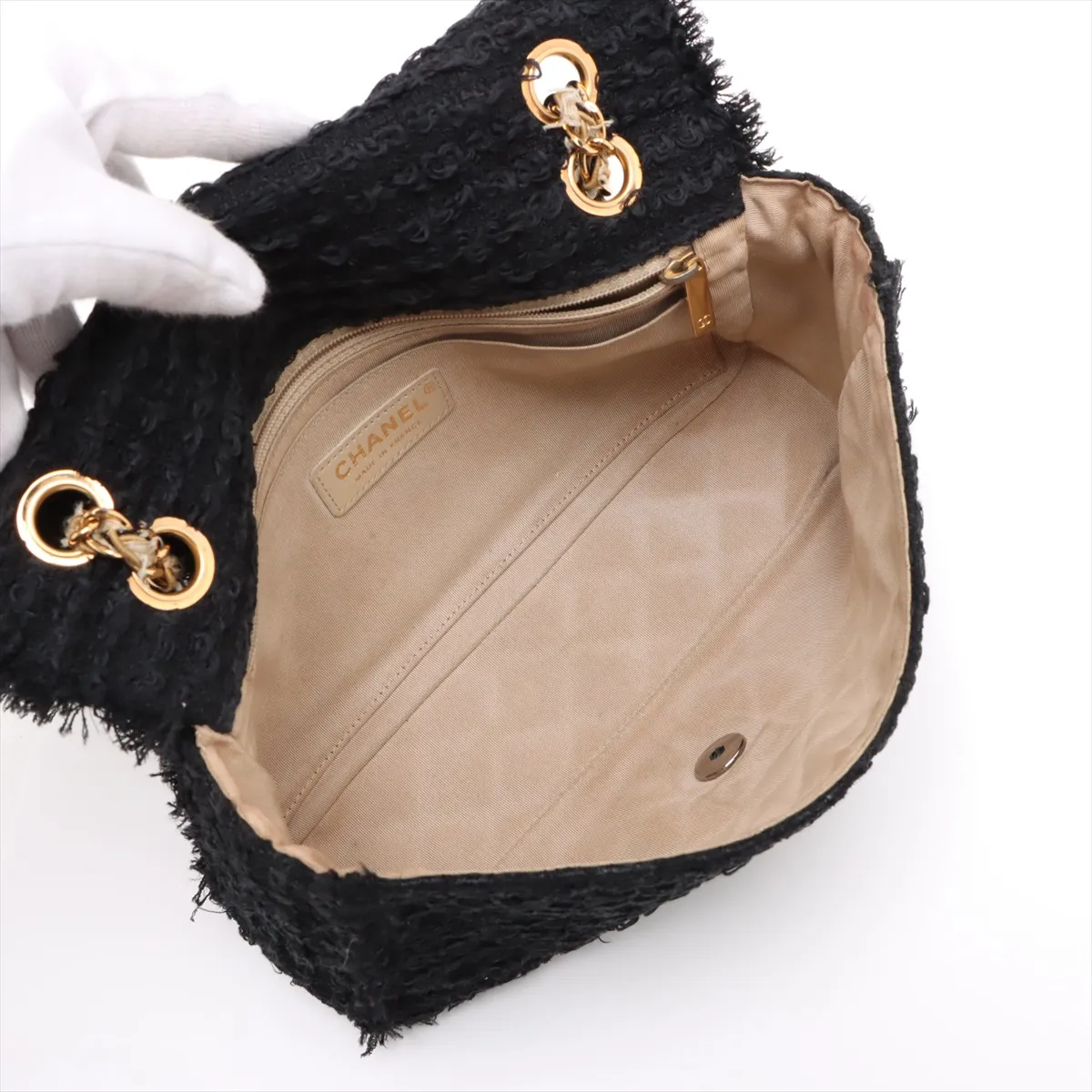 Matelasse fabric single flap double chain bag black gold x silver hardware 13775476 13th series — view 7