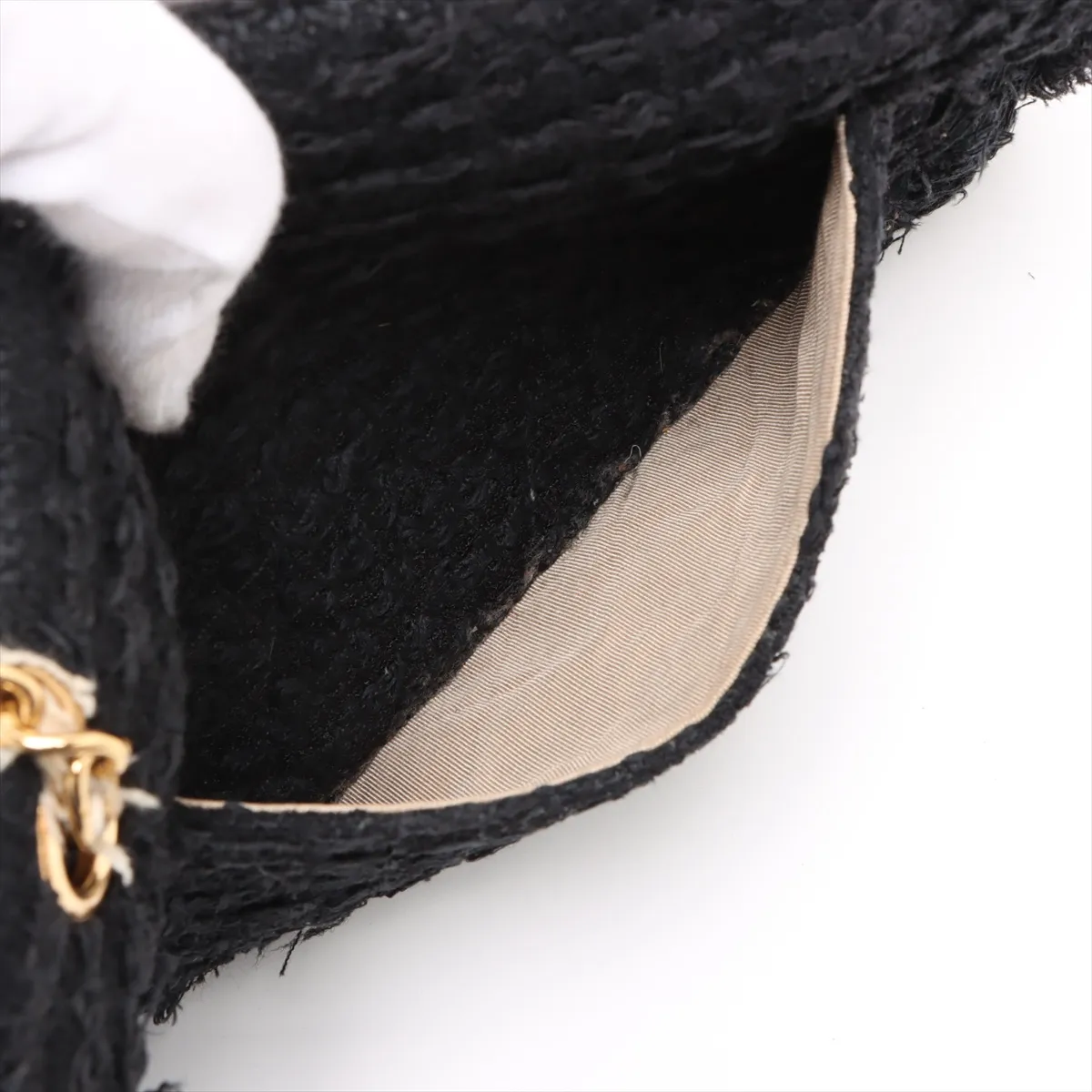 Matelasse fabric single flap double chain bag black gold x silver hardware 13775476 13th series — view 10