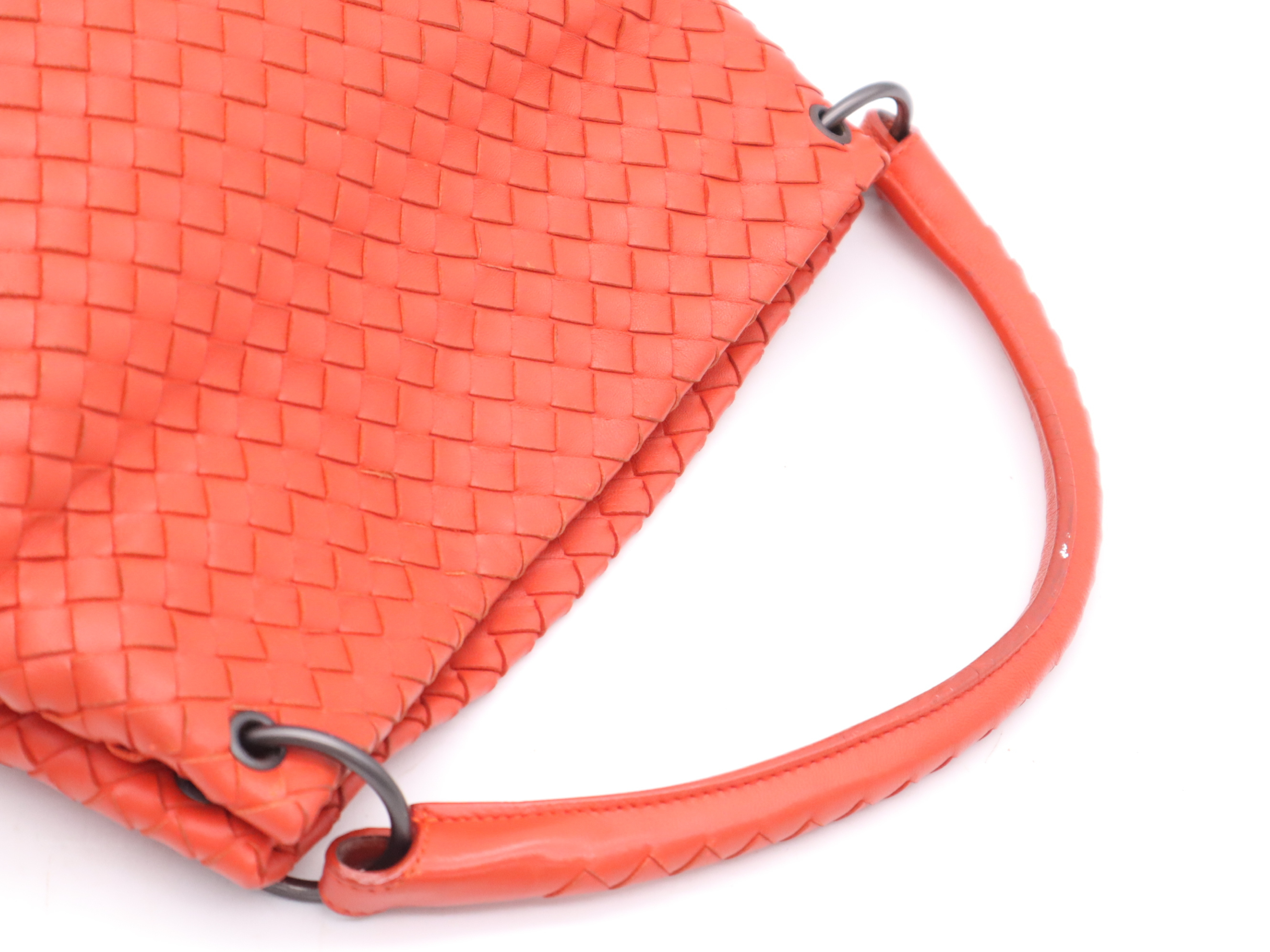 Leather Intrecciato Handbag, Red, Silver Hardware, with Mirror — view 6
