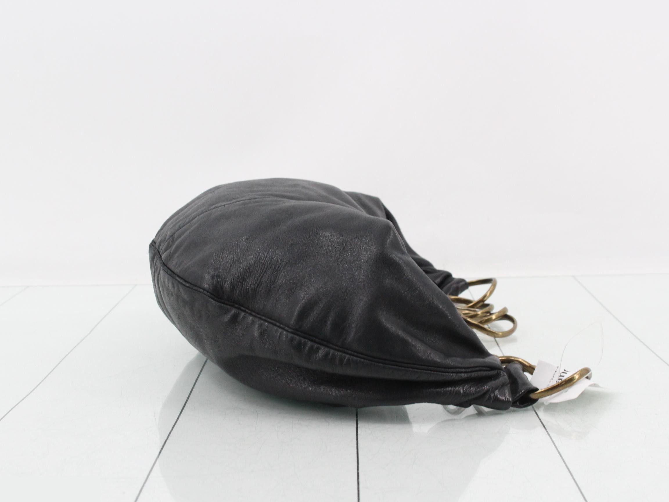 Lambskin Chain Shoulder Bag, Half Moon Design, Coco Mark, Black — view 3