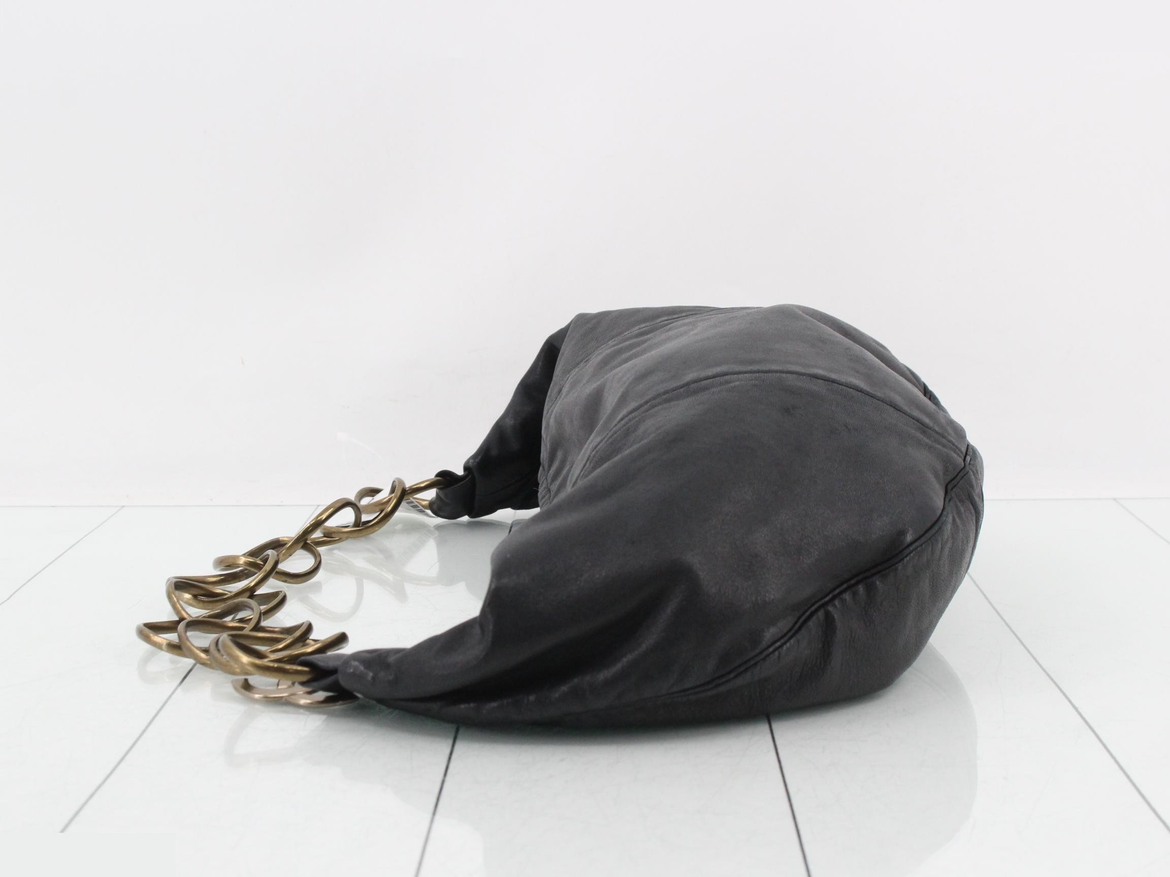 Lambskin Chain Shoulder Bag, Half Moon Design, Coco Mark, Black — view 4