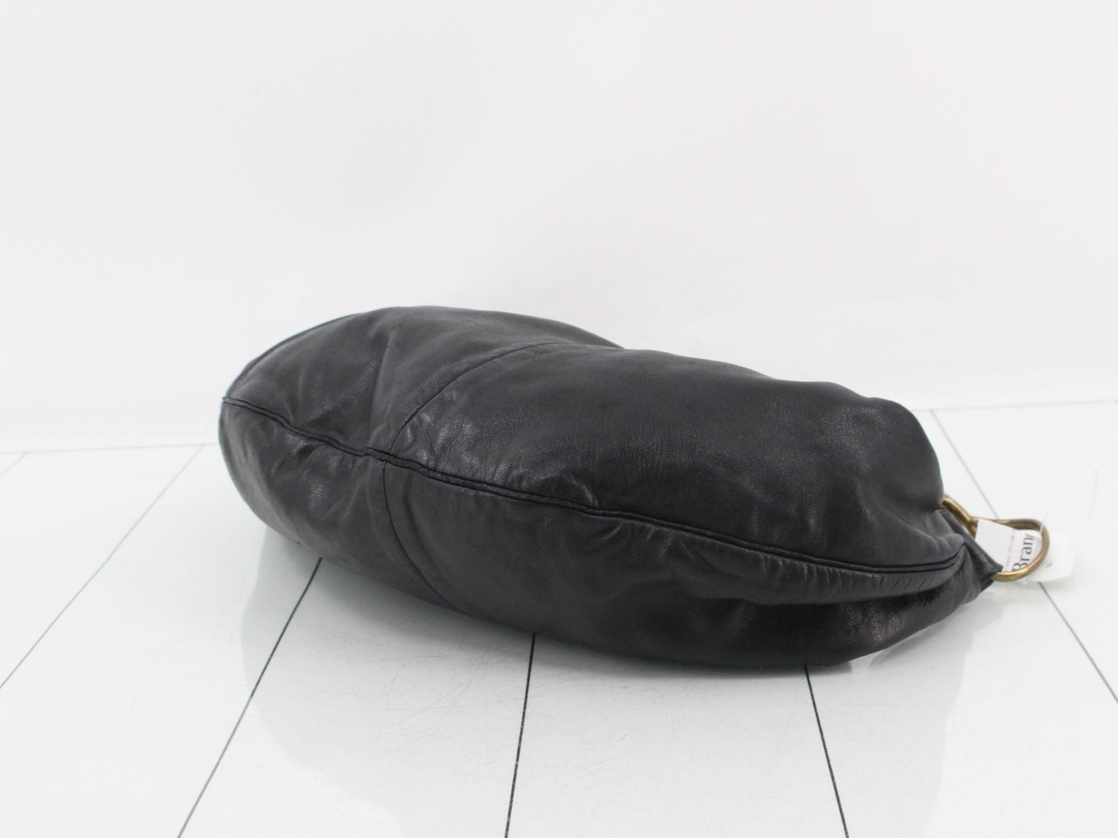 Lambskin Chain Shoulder Bag, Half Moon Design, Coco Mark, Black — view 6
