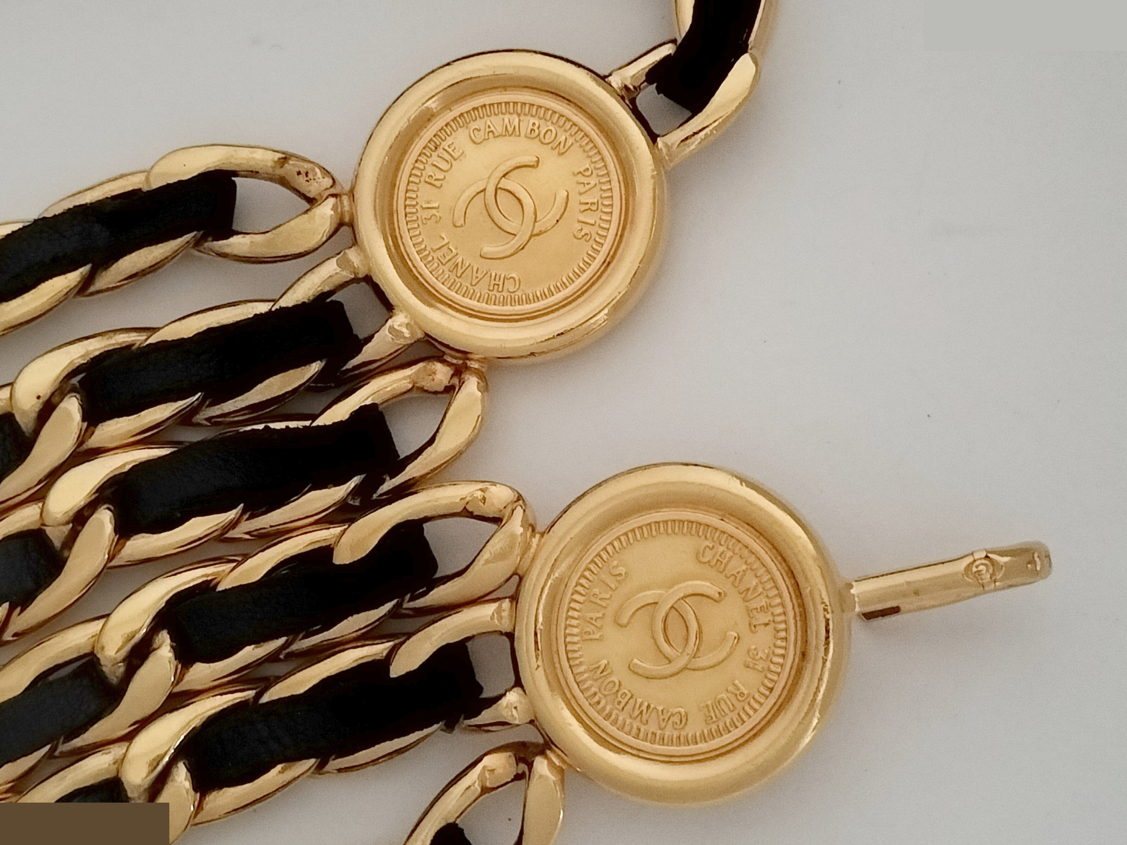 Coco Triple Leather Gold Chain Belt, Total Length Approx. 80cm — view 5