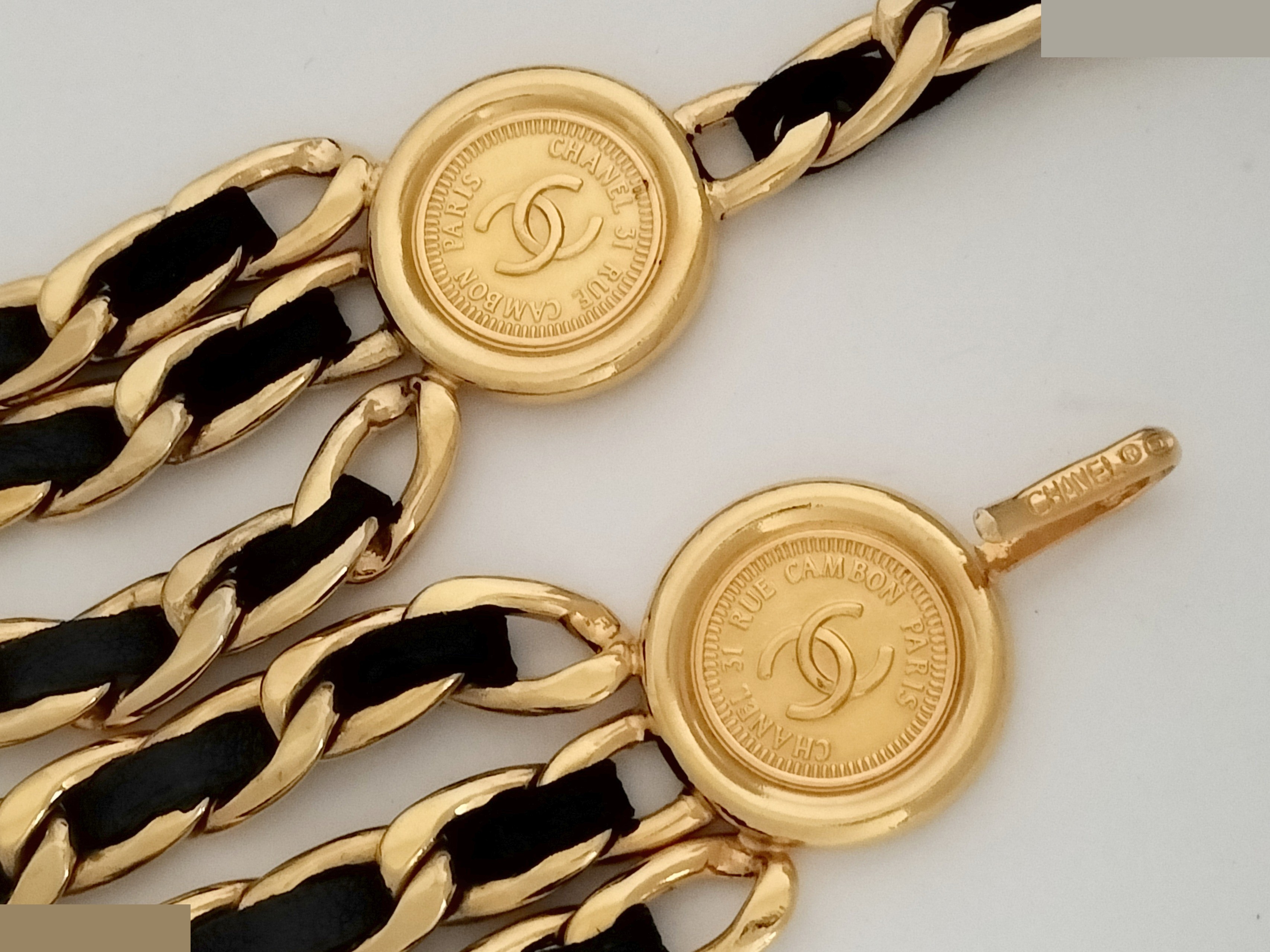 Coco Triple Leather Gold Chain Belt, Total Length Approx. 80cm — view 6