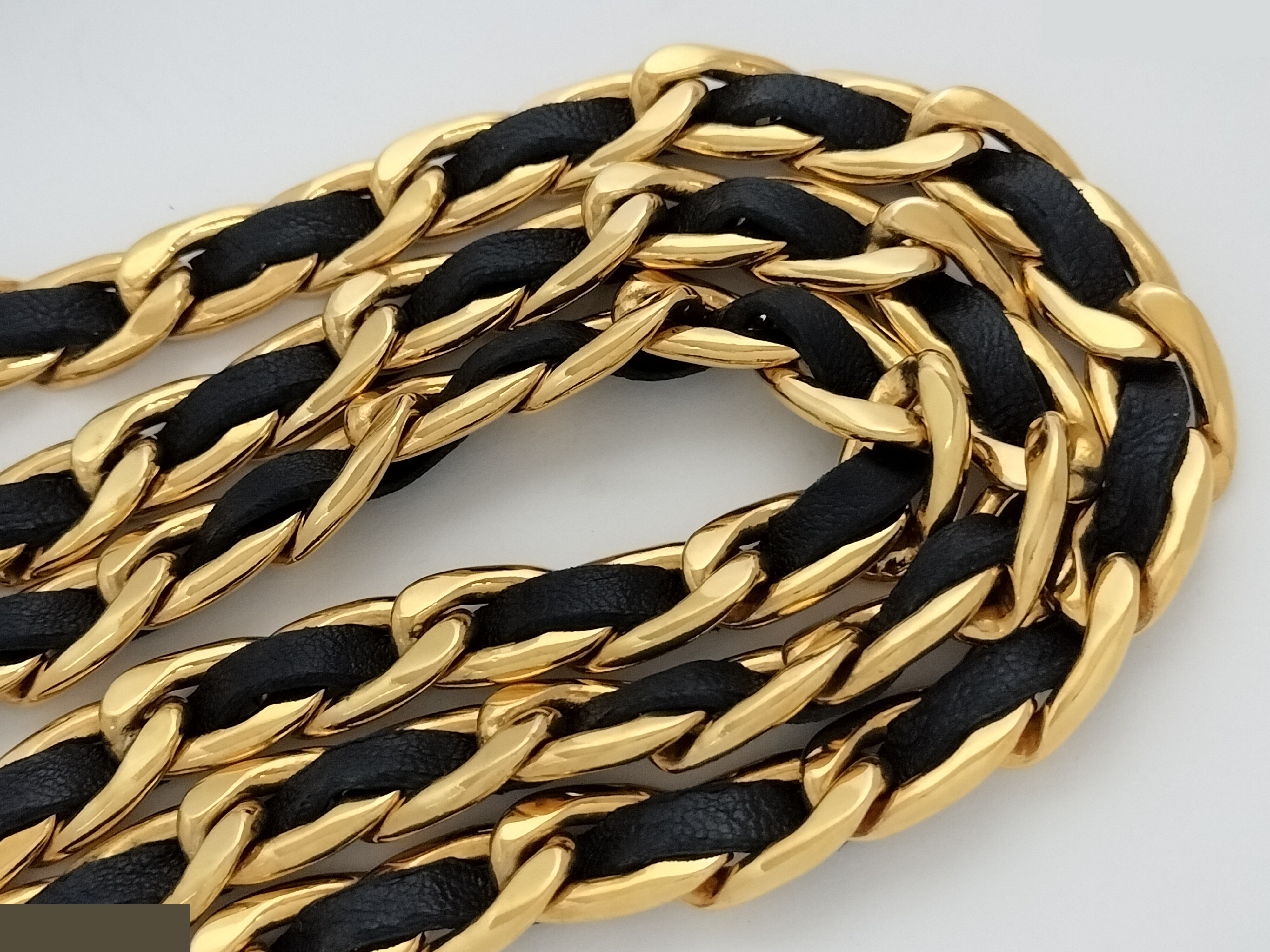 Coco Triple Leather Gold Chain Belt, Total Length Approx. 80cm — view 9