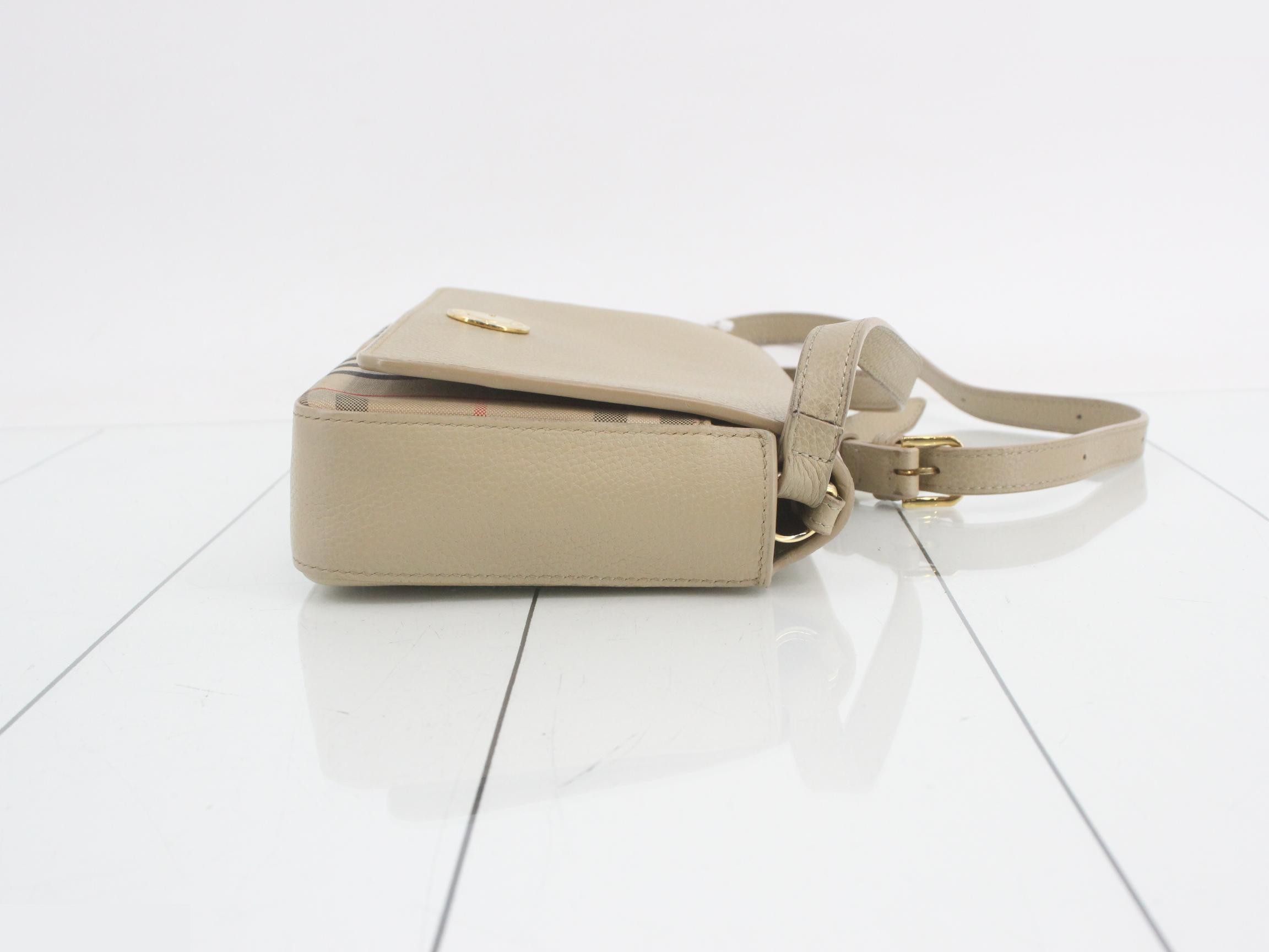 Hampshire Shoulder Bag, Full Flap, Nova Check Leather, Beige — view 3
