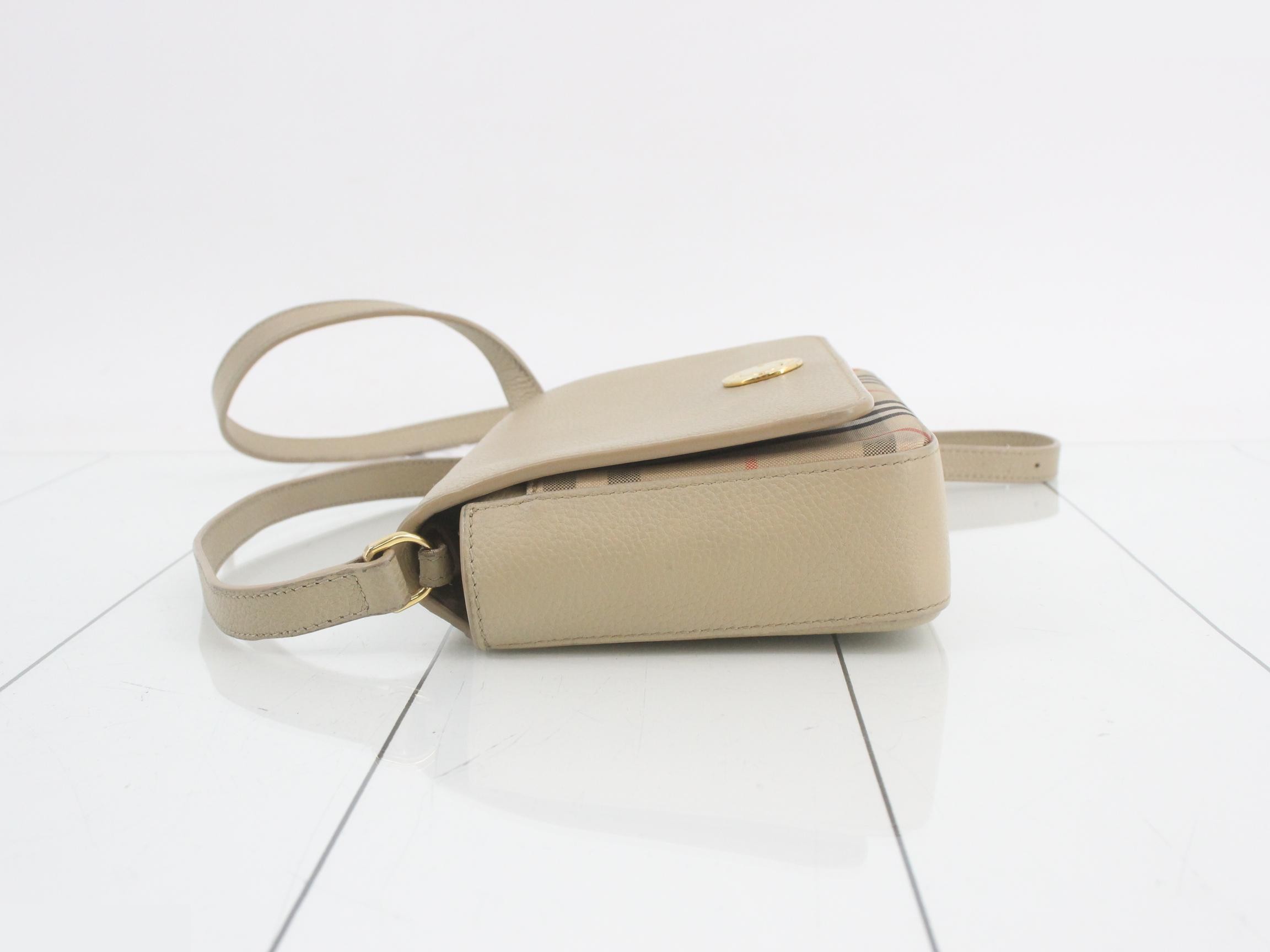 Hampshire Shoulder Bag, Full Flap, Nova Check Leather, Beige — view 4