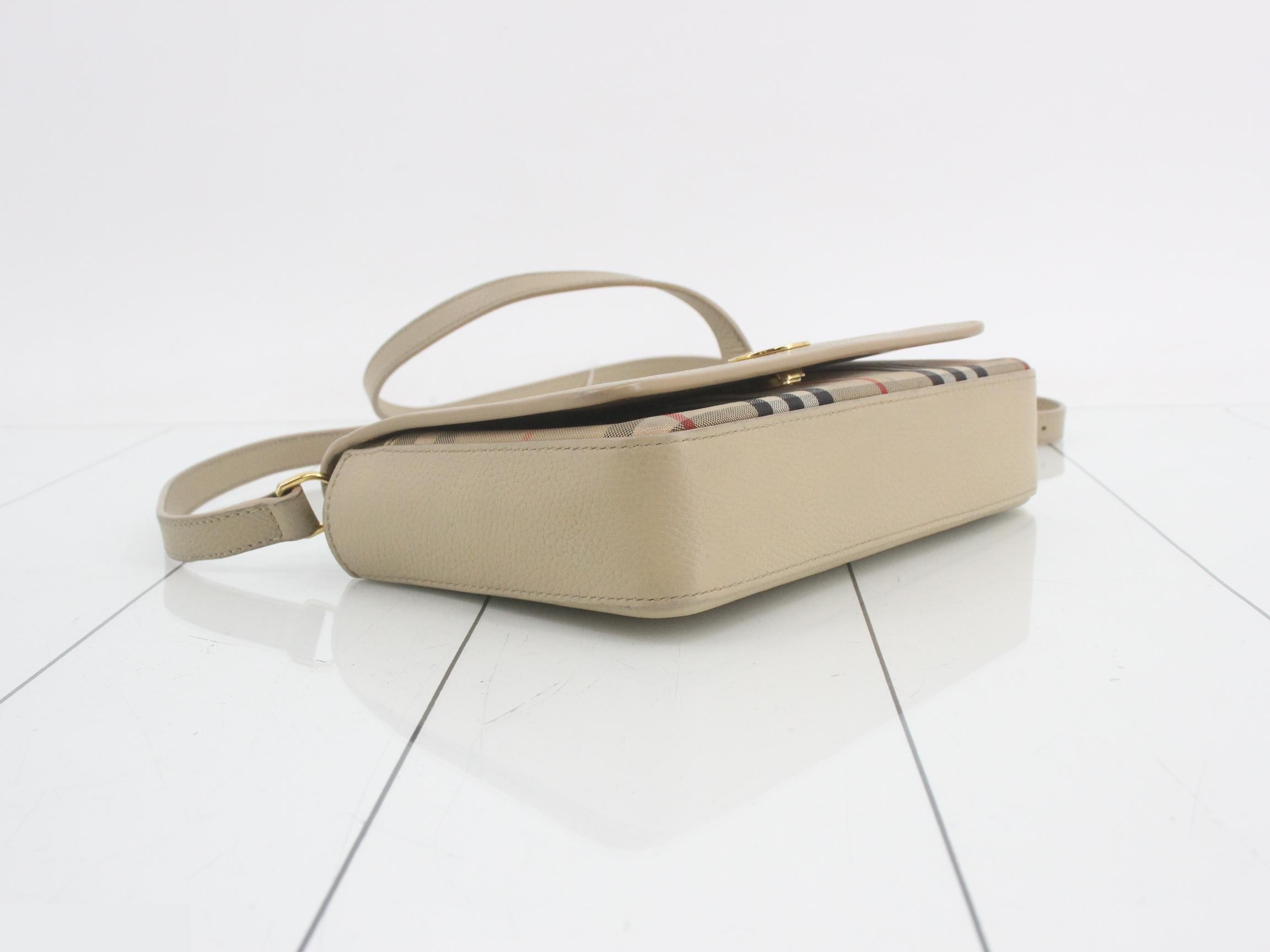 Hampshire Shoulder Bag, Full Flap, Nova Check Leather, Beige — view 5