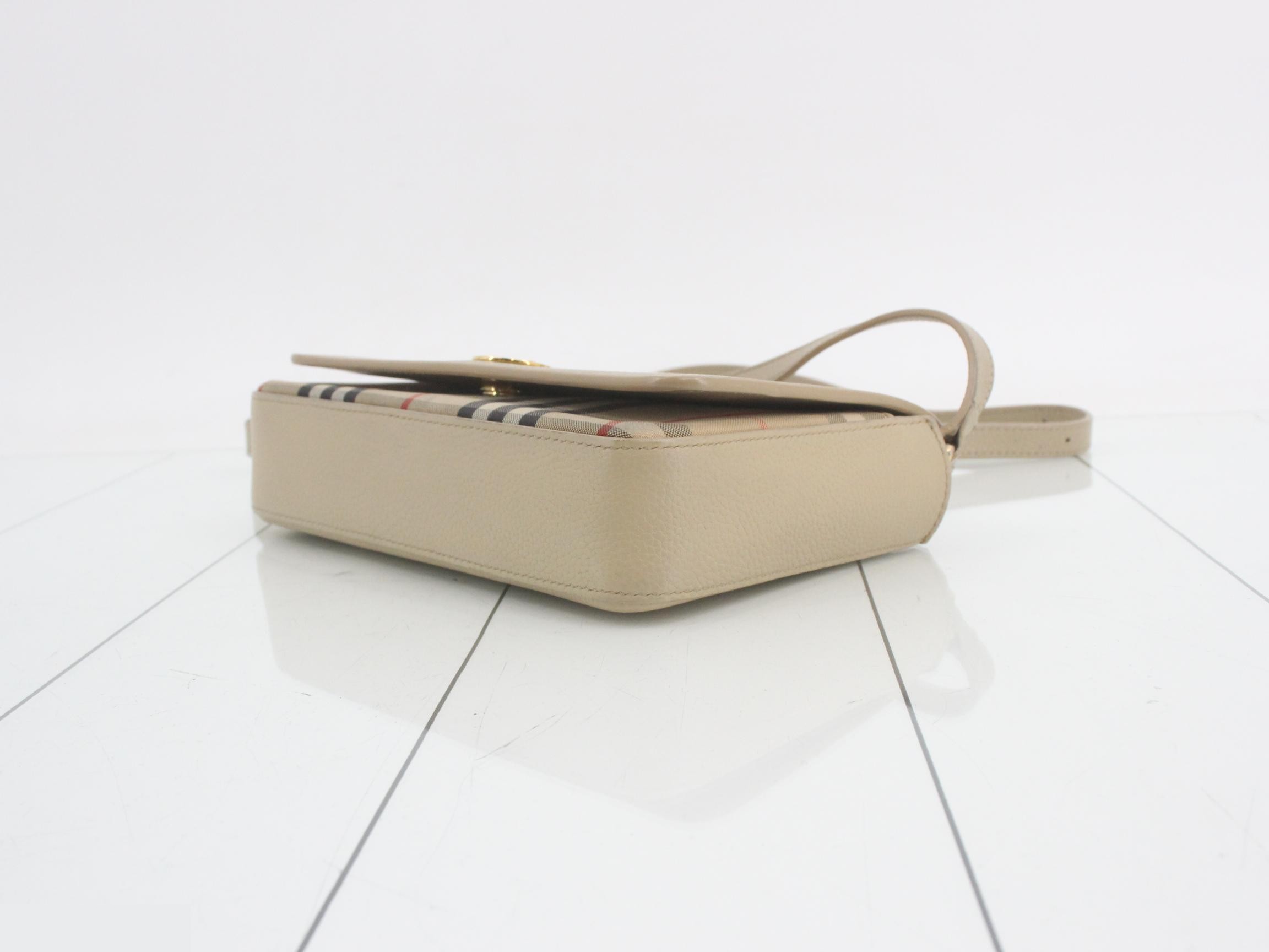 Hampshire Shoulder Bag, Full Flap, Nova Check Leather, Beige — view 6